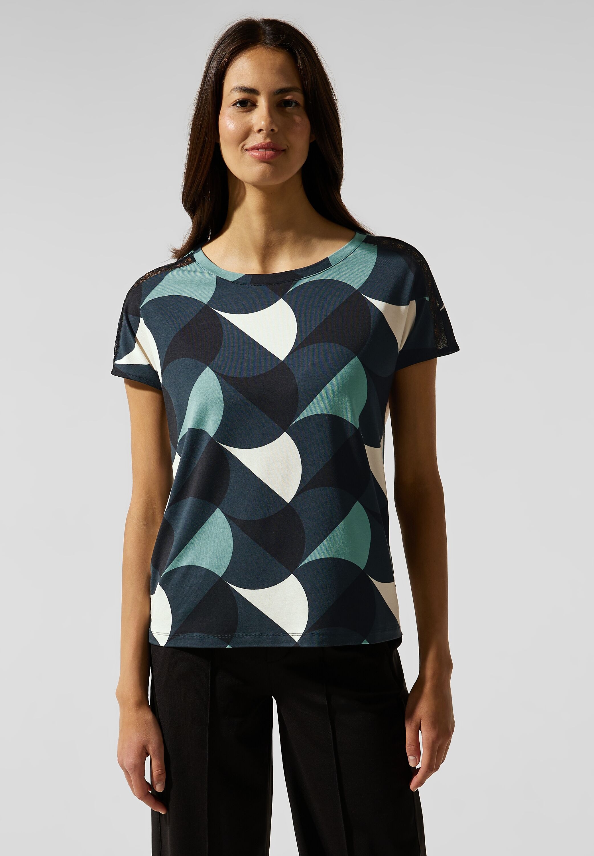 Street One Damen T-Shirt Mit Print – Aus Baumwolle Mit Stretch, Rundhals & Rückennaht, Lässiger Basic