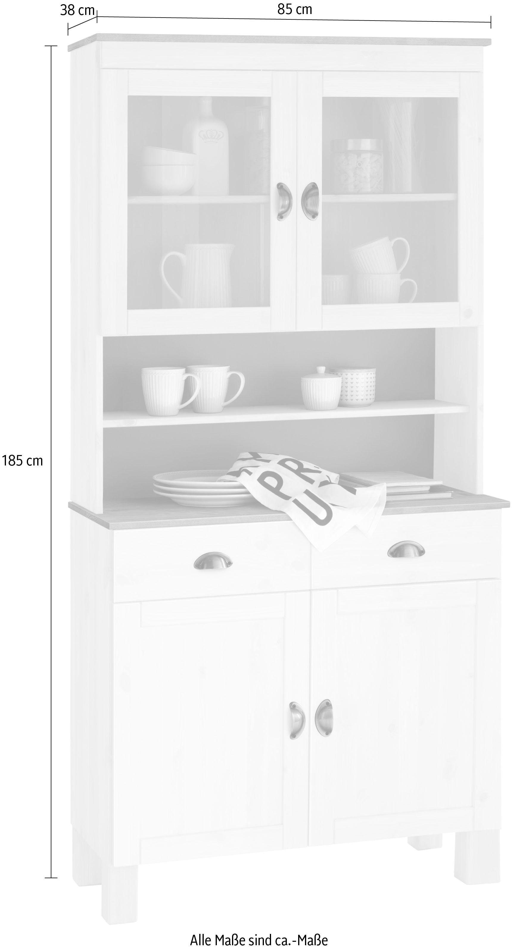 Home affaire Küchenbuffet »Oslo«, 85 cm breit, aus massiver Kiefer, mit 2  Glastüren, Metallgriffe bestellen | BAUR