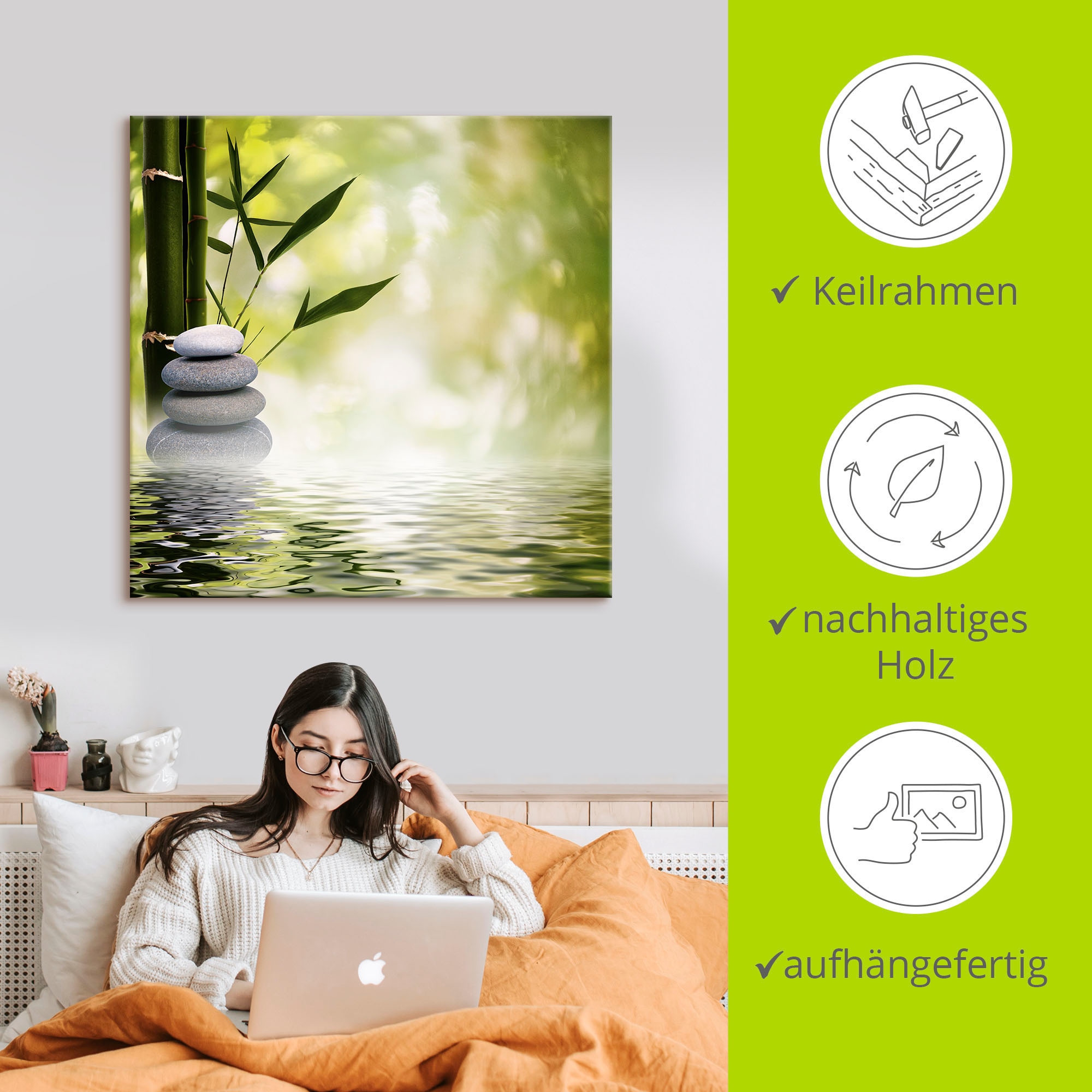Artland Wandbild »Asiatische Spa Steine«, Spa, (1 St.), als Alubild, Outdoorbild, Leinwandbild, Poster, Wandaufkleber