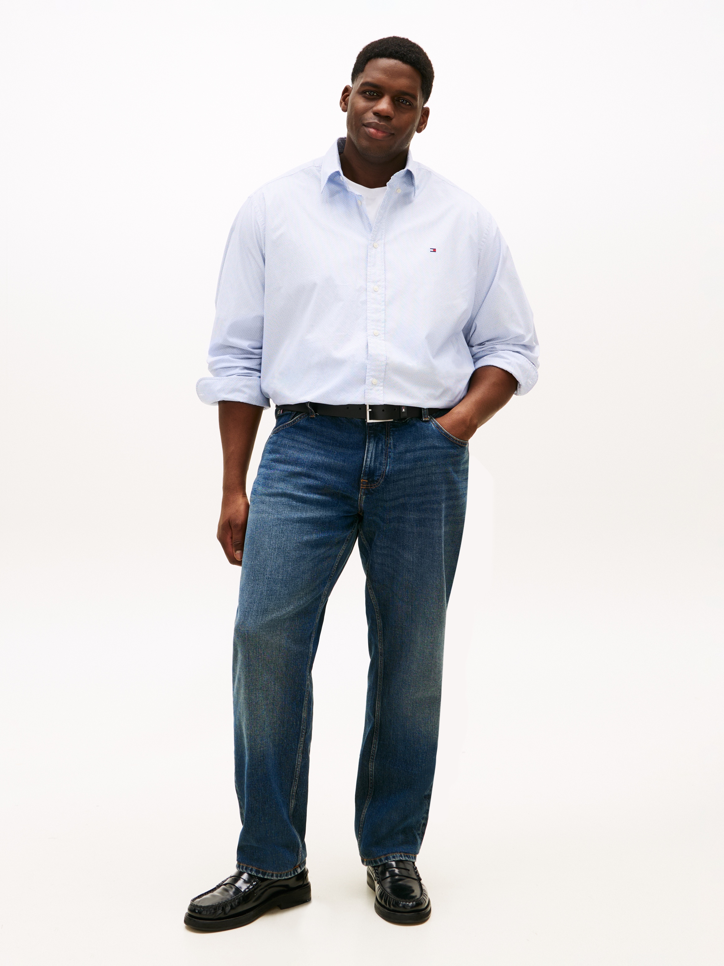 Tommy Hilfiger Big & Tall Langarmhemd »BT - FLEX POP FAKESOLID« regular fit, Button-down-Kragen, Große Größen