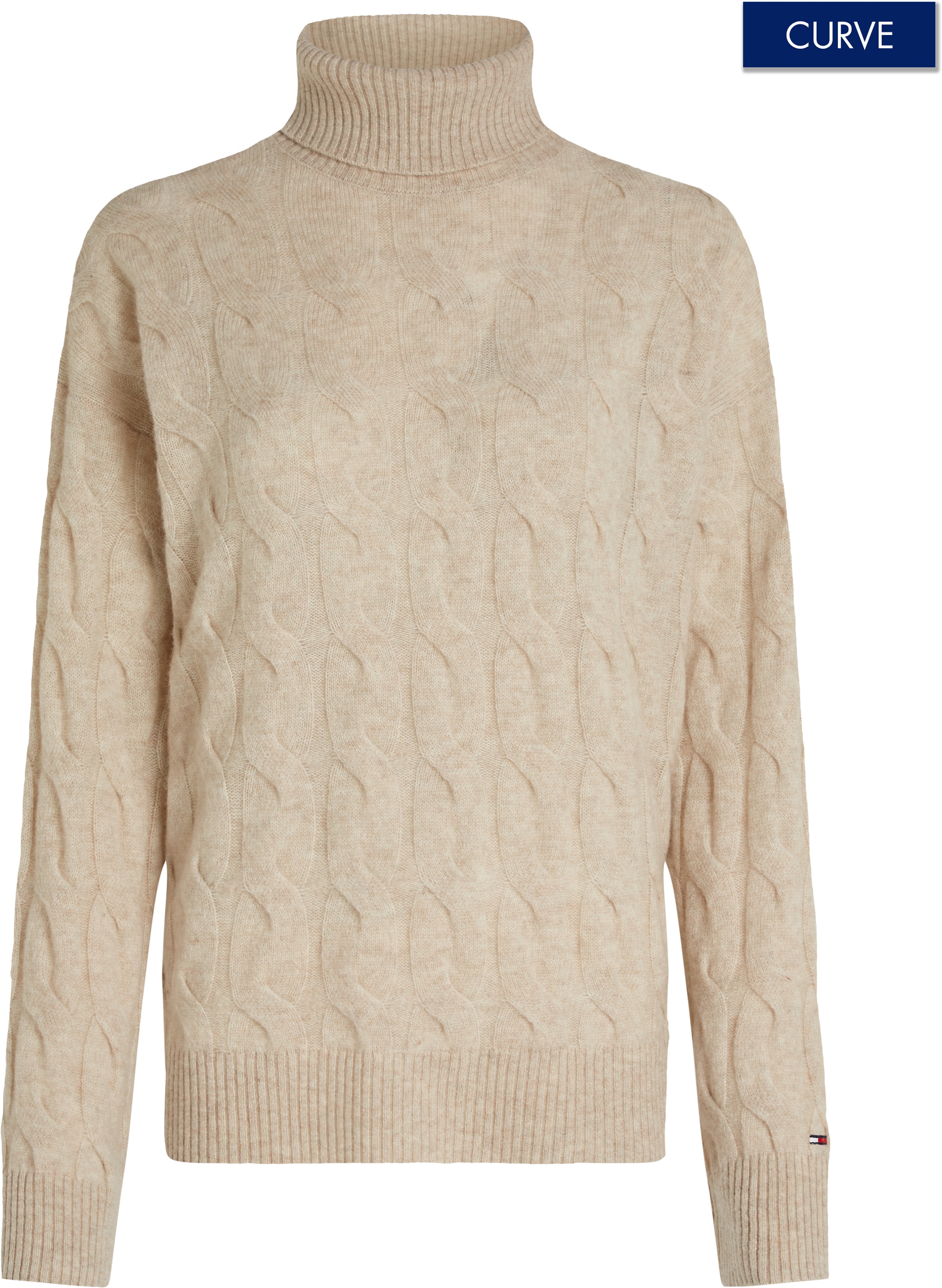 Tommy Hilfiger Curve Rollkragenpullover »CRV SOFT WOOL C Sweater«, in Großen Größen, mit Logostickerei am Ärmel, aus 100% Wolle