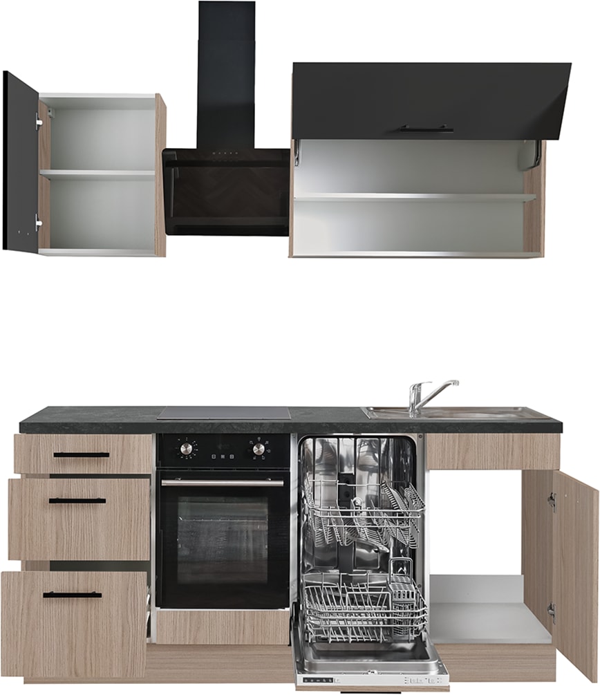 wiho Küchen Küchenzeile »Fortyfive, Breite 180 cm,« Soft-Close-Funktion in Schubkästen & Auszügen, höhenverstellbare Füße