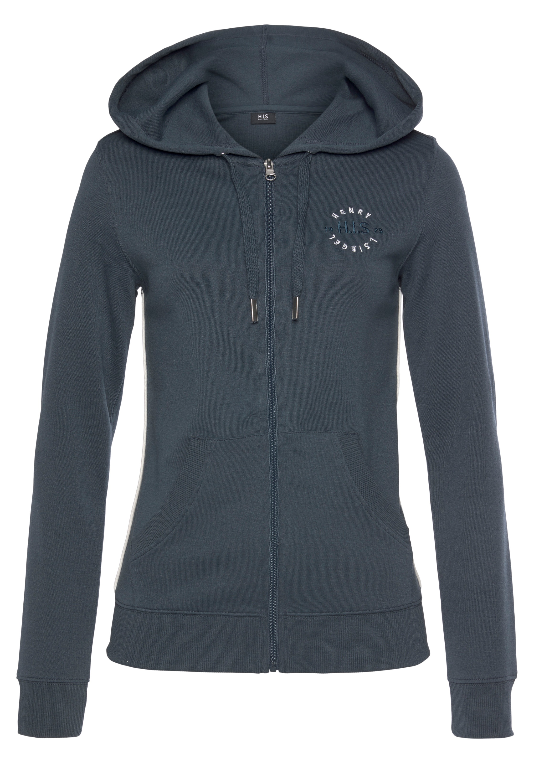 H.I.S Kapuzensweatjacke mit seitlichem Piping und kleiner Markenstickerei, günstig online kaufen