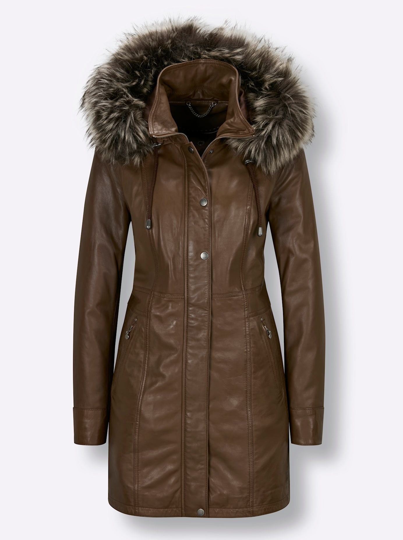 Mainpol Lederjacke mit Kapuze