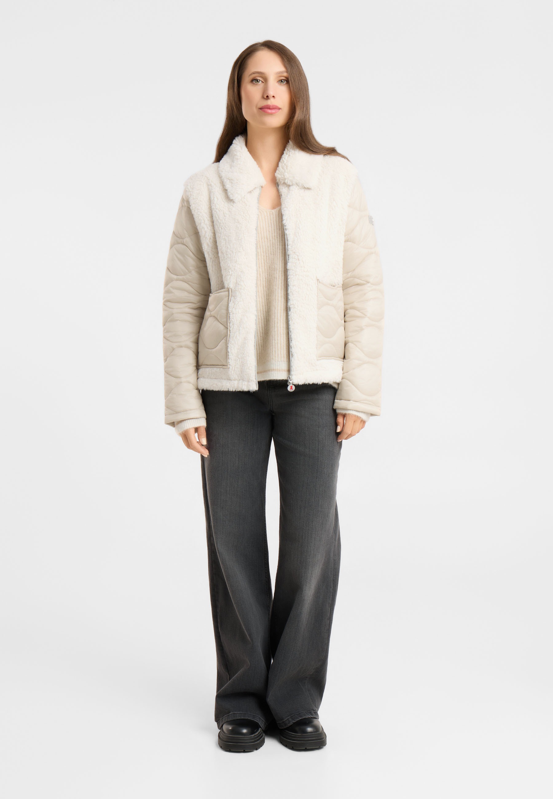 Frieda & Freddies Winterjacke »Frieda & Freddies Teddyjacke im Materialmix mit Wellensteppung«