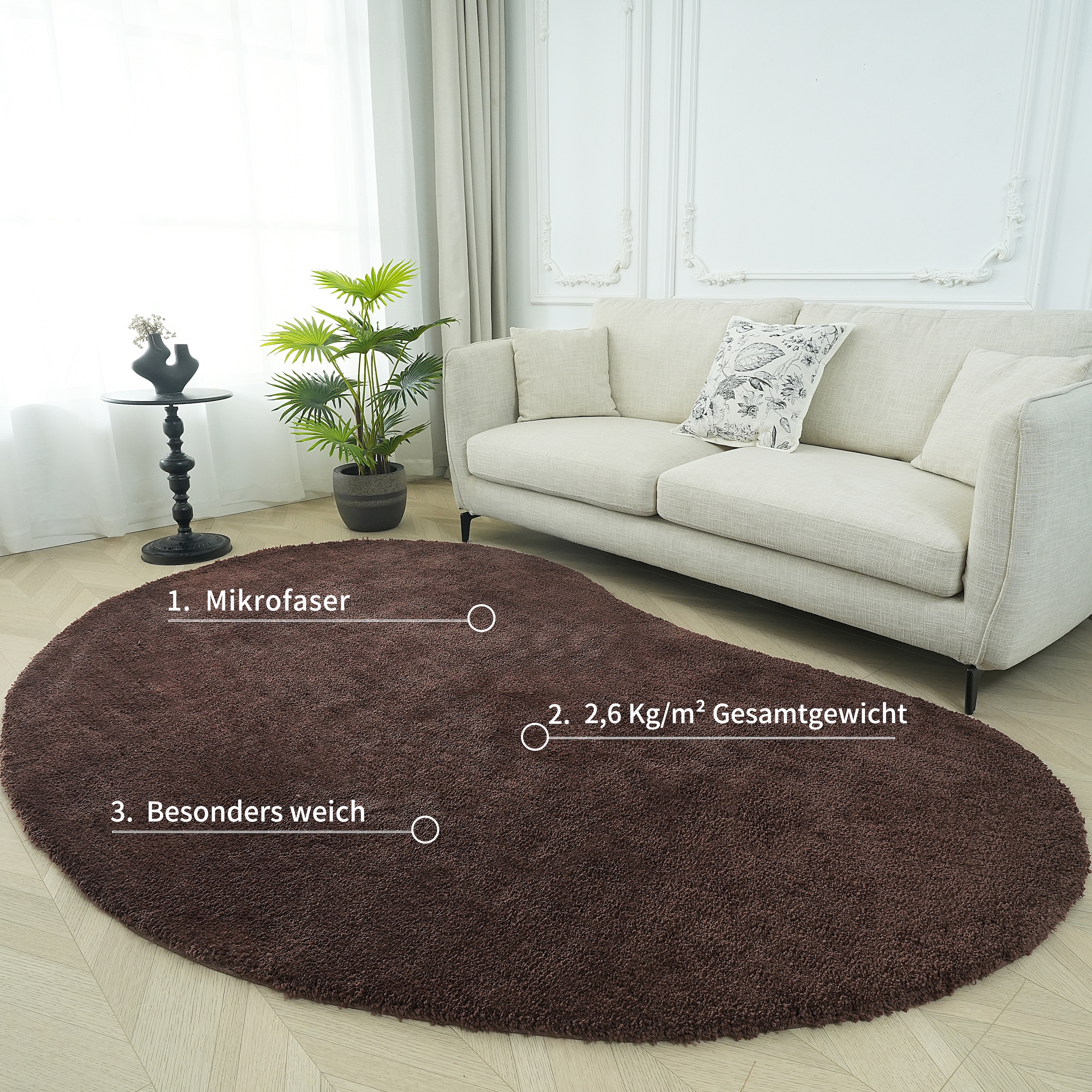 LeGer Home by Lena Gercke Hochflor-Teppich »Halrum, einfarbig, besondere Form, modern«, U-förmig, 25 mm Höhe, organische Form, bean shape, kuschelig, Wohnzimmer, Schlafzimmer