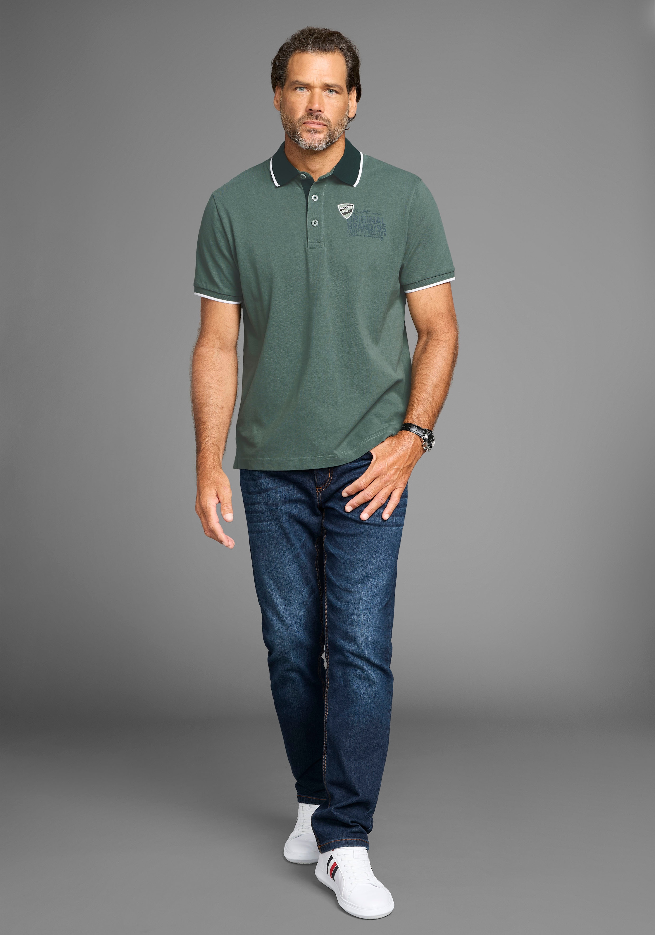 Man's World Poloshirt, mit Brustprint, meliertes Material