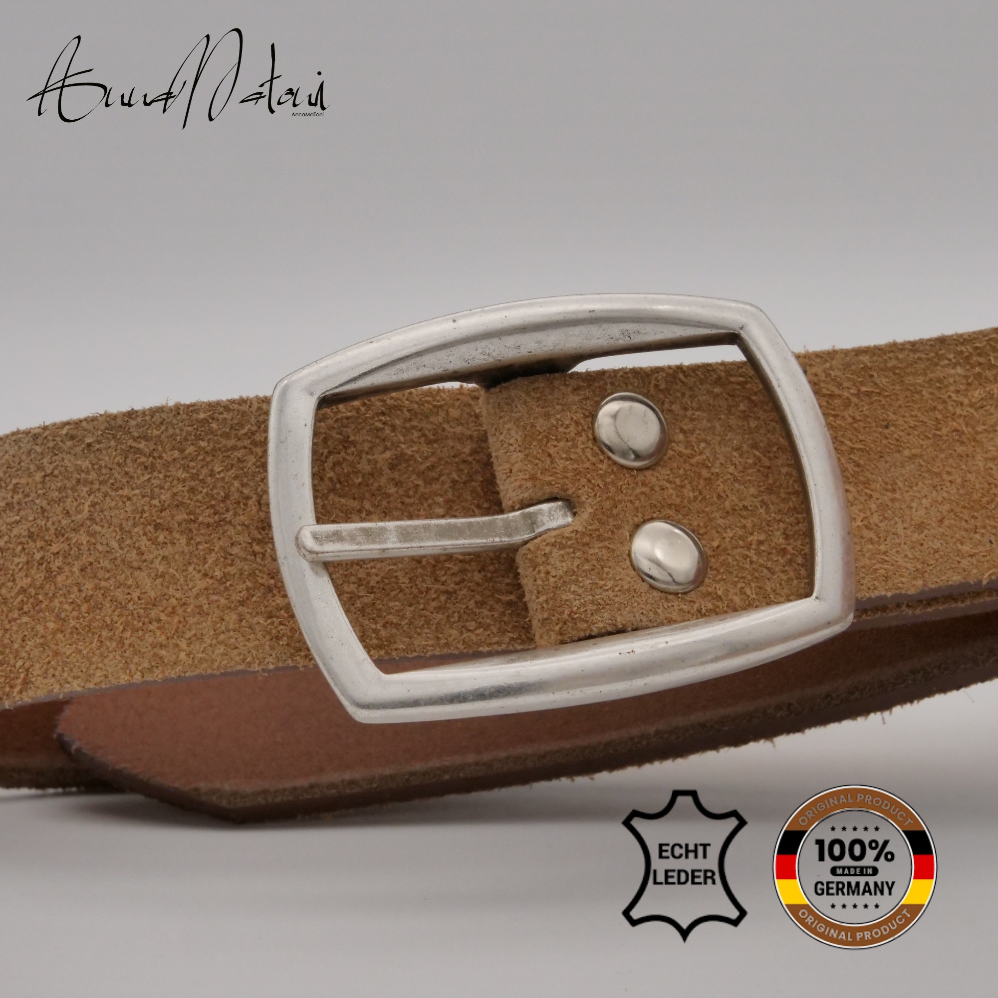 Ledergürtel ANNAMATONI "AnnaMatoni Damen Ledergürtel in hochwertigem Velour Leder 3cm", Damen, Gr. TW110 - 125cm Gesamtlänge, cognac 640, 100% Leder, Gürtel Ledergürtel 6