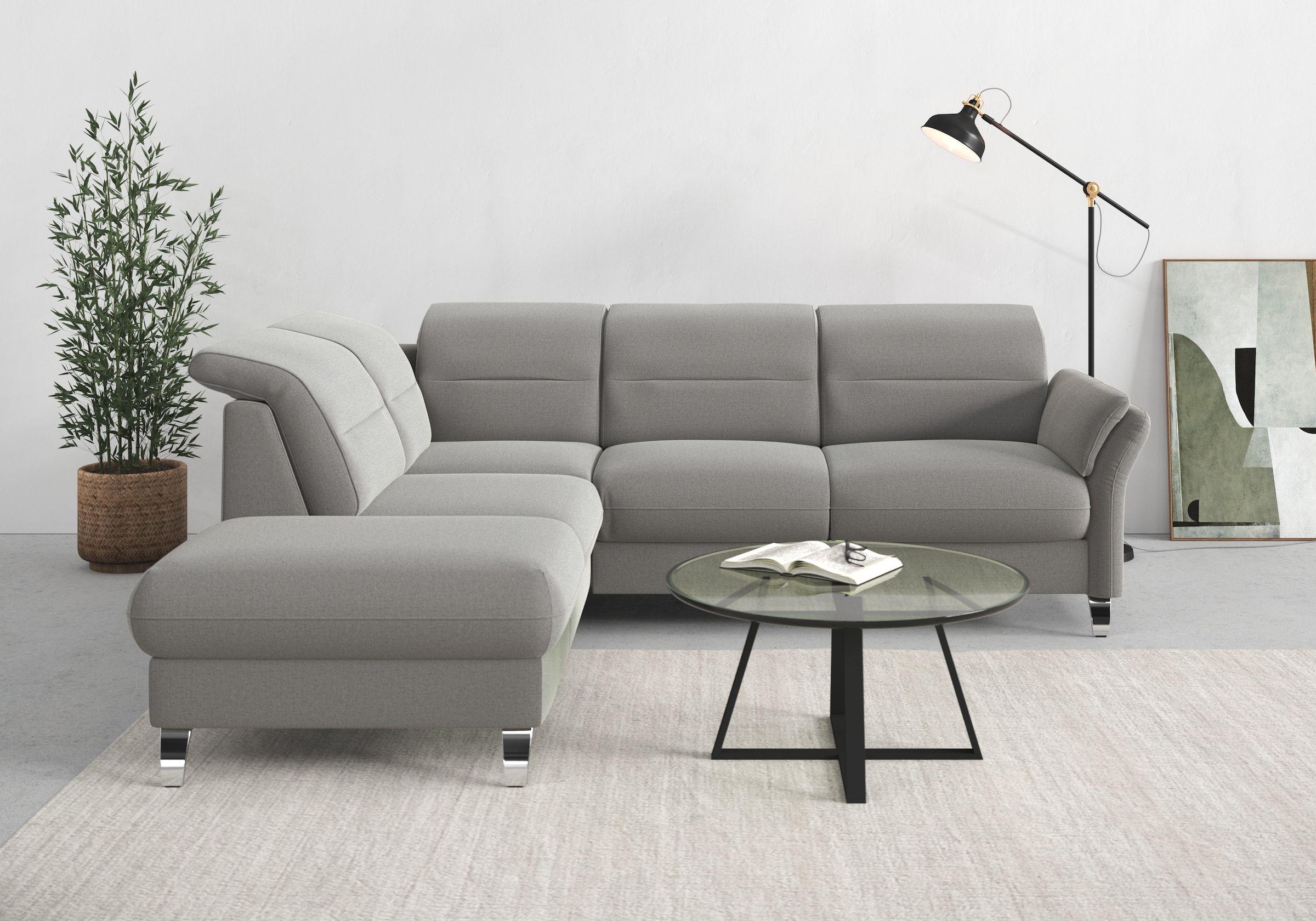 sit&more Ecksofa »Grenoble L-Form mit Federkern«, wahlweise mit Bettfunktion, Bettkasten, Arm- und Kopfteilverstellung