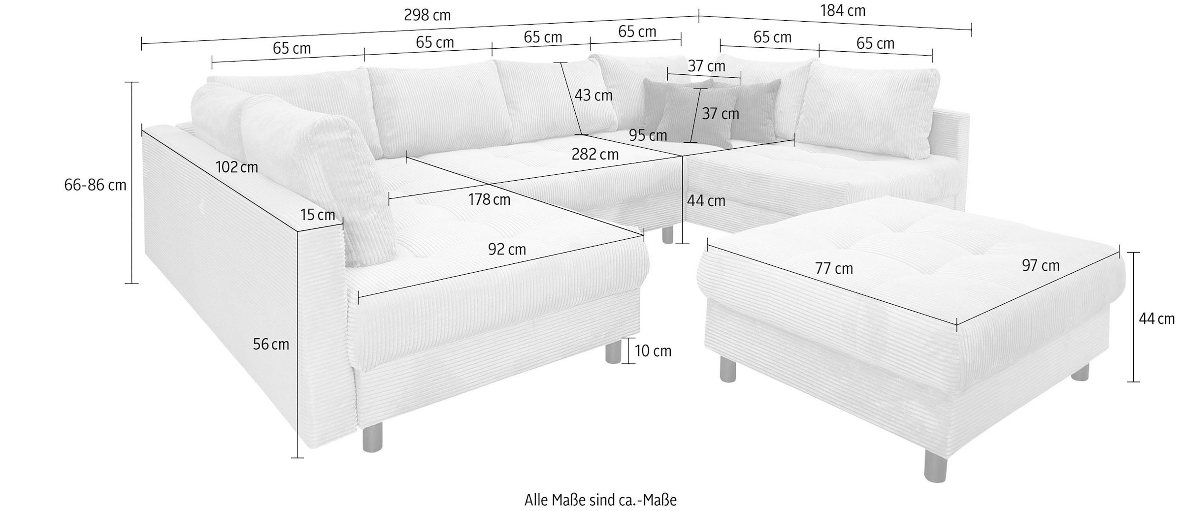COLLECTION AB Wohnlandschaft »Antonia U-Form, B: 298 cm« Wohnlandschaft, Rückenkissen, 2 ottomane, Komfortablem Bonnelfederkern