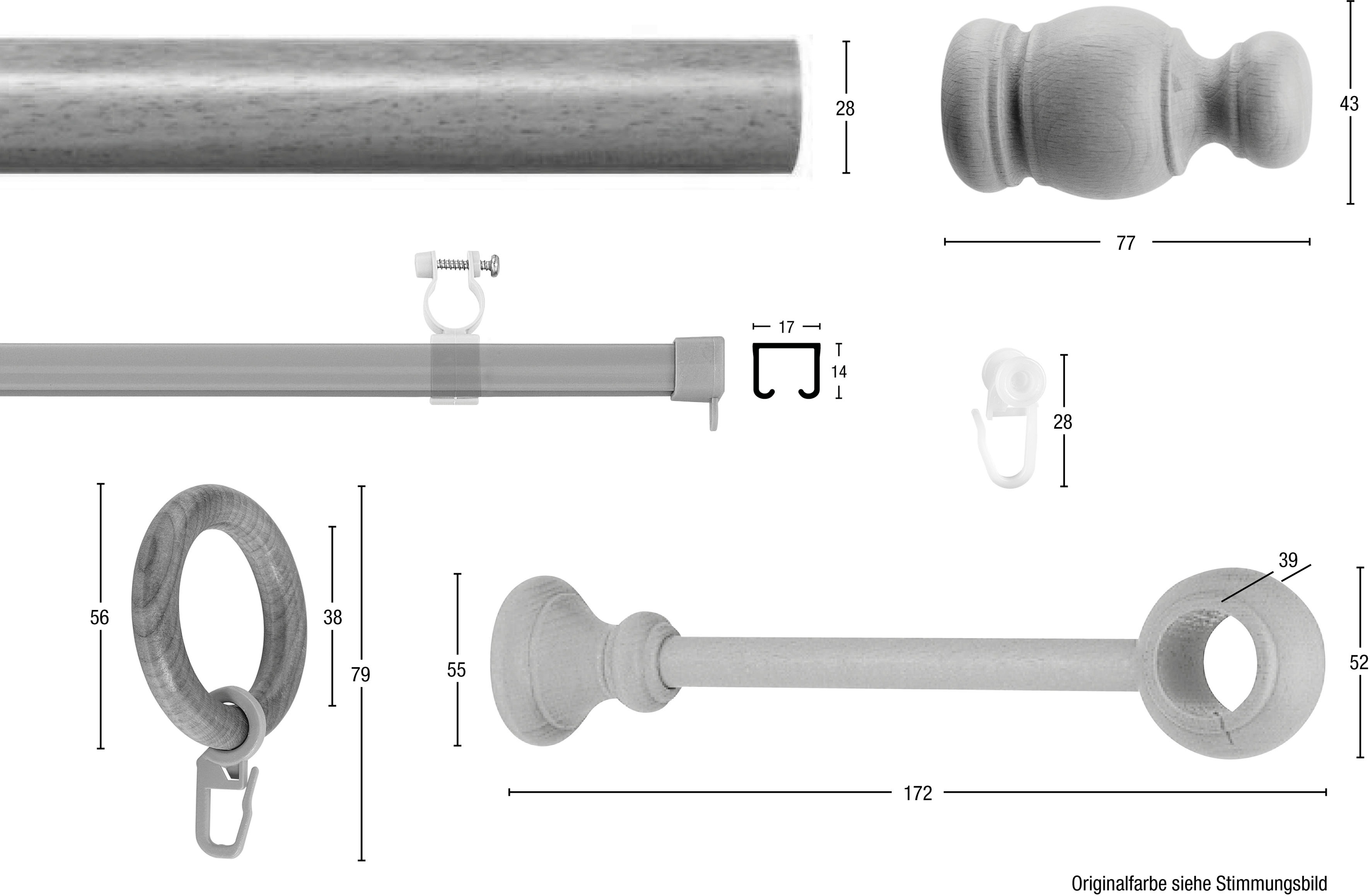 Thumbnail - GARESA Gardinenstange "NOVA" Ø 28 mm 2 läufig-läufig Wunschmaßlänge Vorhanggarnitur Holz, verlängerbar, Wandmont.,mit Ri...