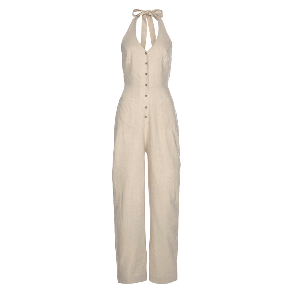 LASCANA Neckholder-Overall, aus Leinen-Mix, sommerlicher Jumpsuit mit weitem Bein