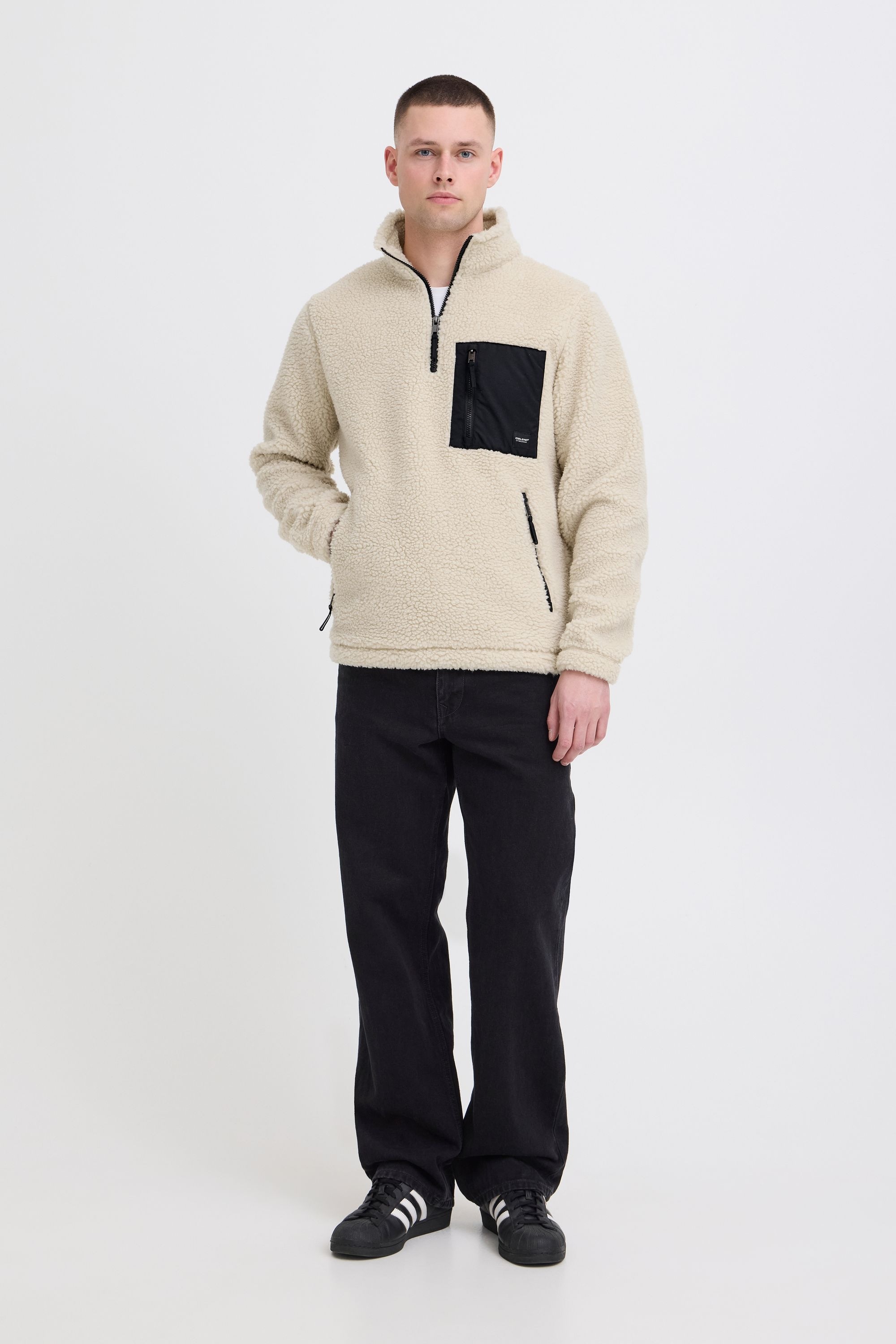 Fleecejacke BLEND "BHTotto", Herren, Gr. M, oatmeal, 100% Polyester, unifarben, Basic, normal normal, normaler offener Saum, Jacken Fleecejacke, Lässiger Troyer in Teddy-Optik 2
