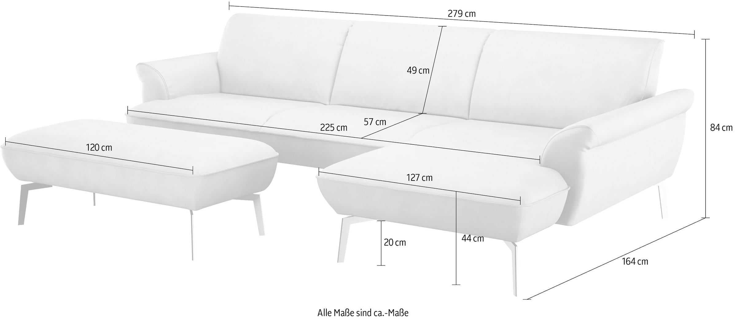 himolla Ecksofa »himolla 9900«, (mit Hocker), Recamiere rechts o. links, Füße Aluminium, mit Hocker