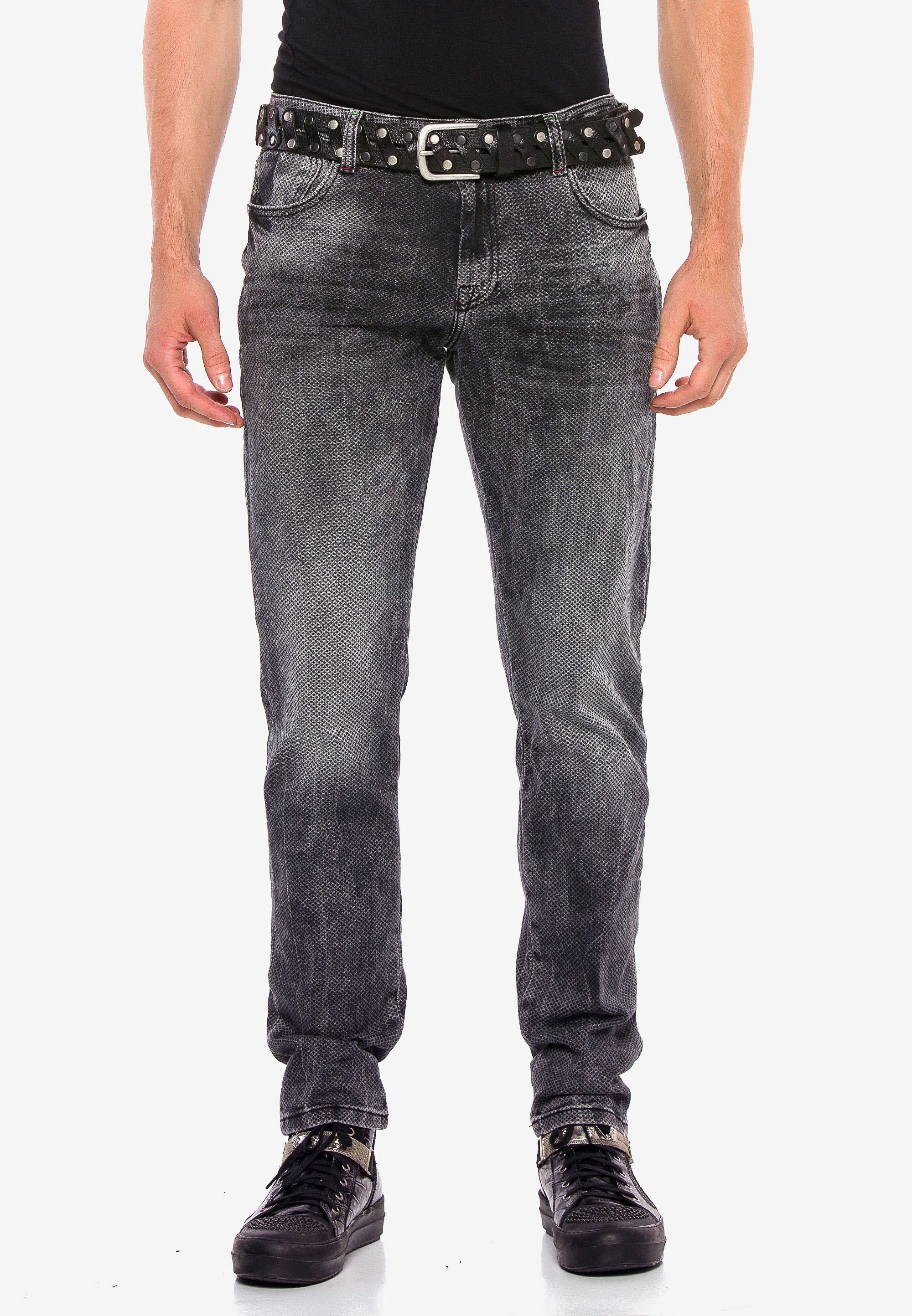 Slim-fit-Jeans, (1 tlg.), mit Gitter-Musterung in Straight Fİt