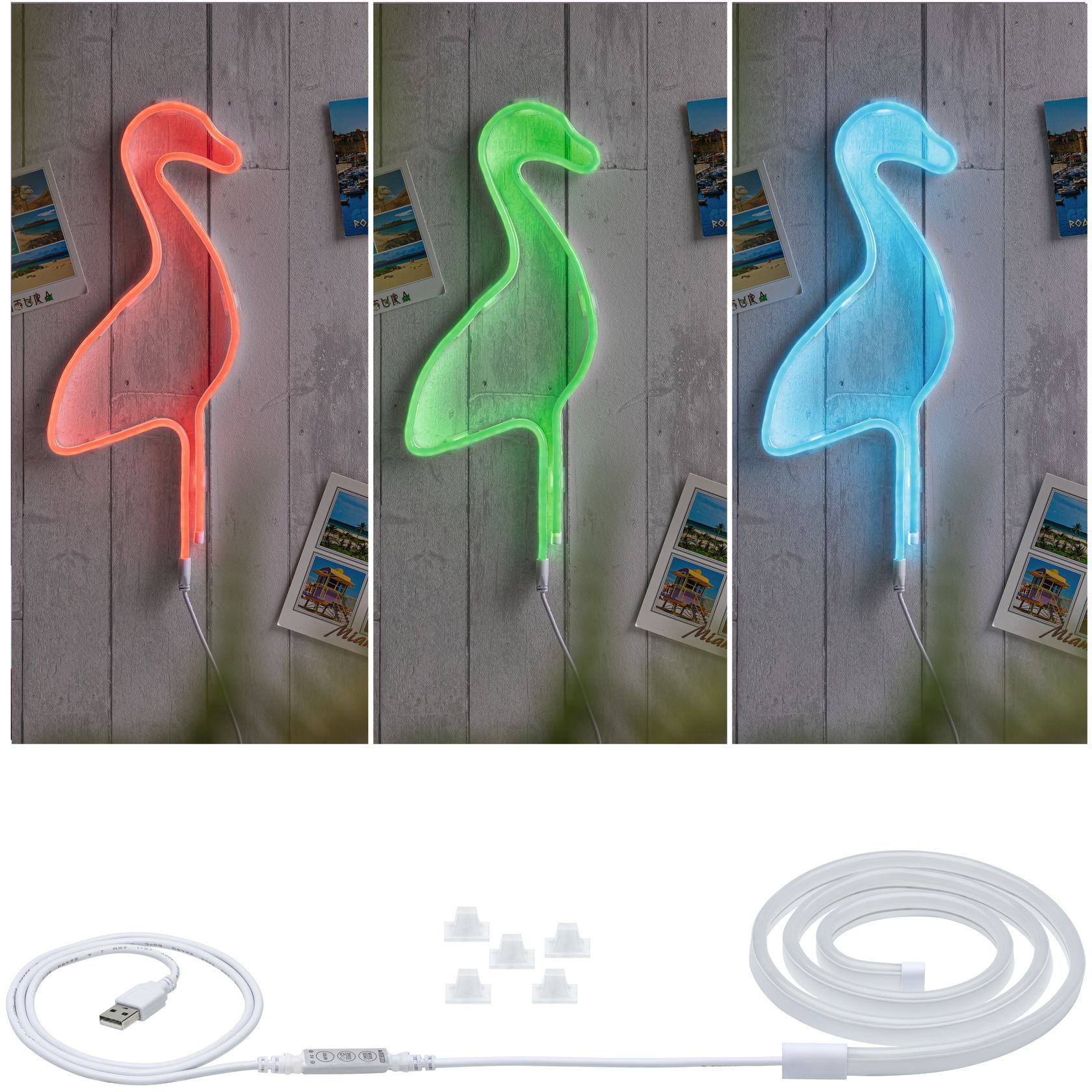 PAULMANN LED Stripe "Neon Colorflex USB Strip 1m 5W RGB mit USB-Anschluss", Flammen 1 Stk., Gesamtlänge 1m, weiß, Lichterketten