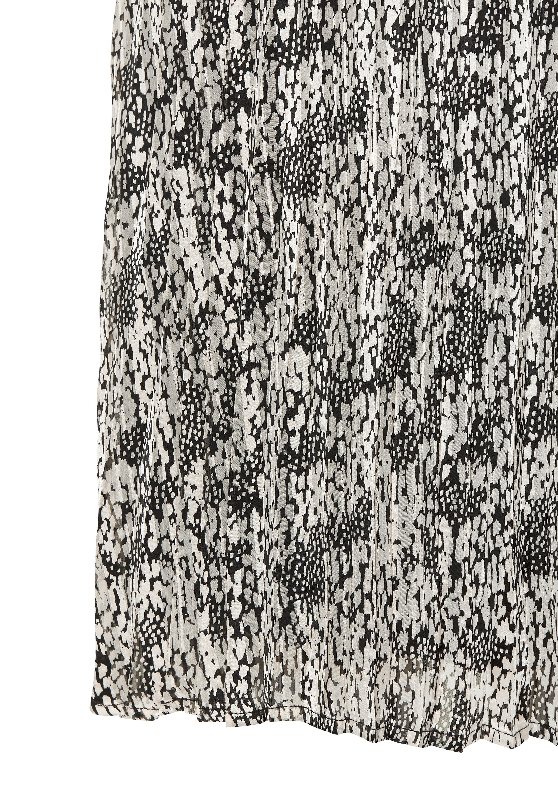 Plisseerock LASCANA, Damen, Gr. 46, blau (schwarz, beige bedruckt), Chiffon, Obermaterial: 100% Polyester. Futter: 100% Polyester, bedruckt, figurumspielend ca. Mitte Wade, Röcke, aus leichter Chiffonware, Midirock mit Alloverprint, sommerlich, Topseller 3