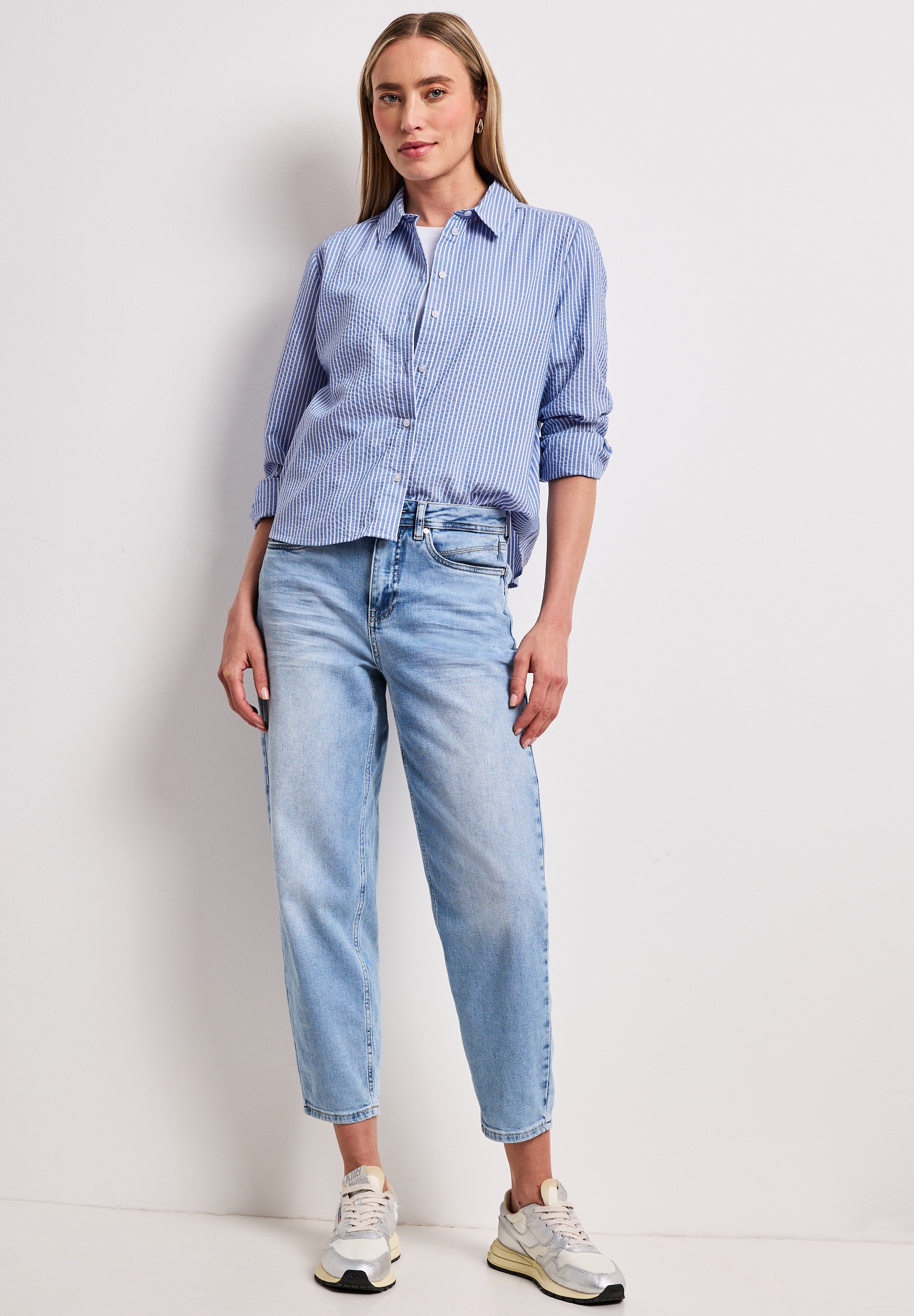 STREET ONE Langarmbluse mit gestreiftem Seersucker-Look