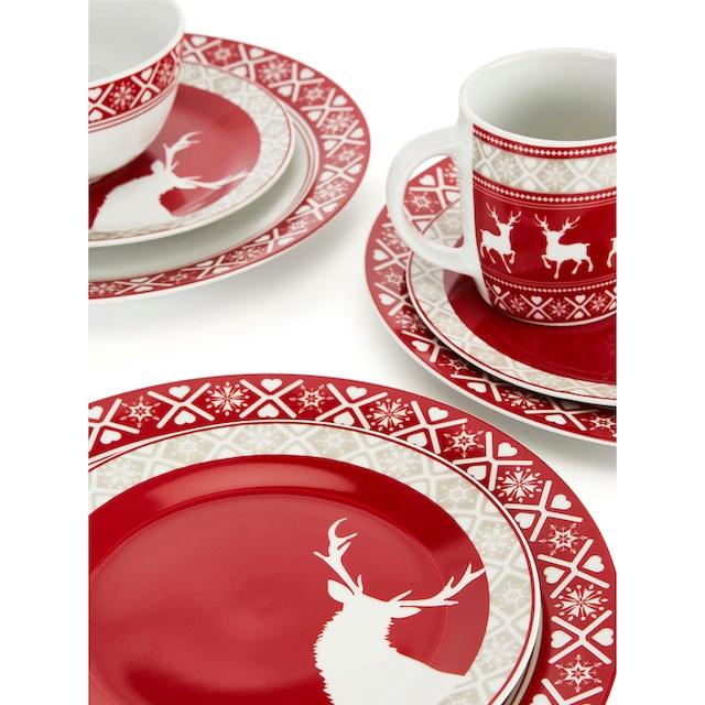 Retsch Arzberg Kombiservice »Geschirr-Set Nordic Reindeer«, (Set, 16 tlg.),  Rentier-Design, 16 Teile, für 4 Personen | BAUR