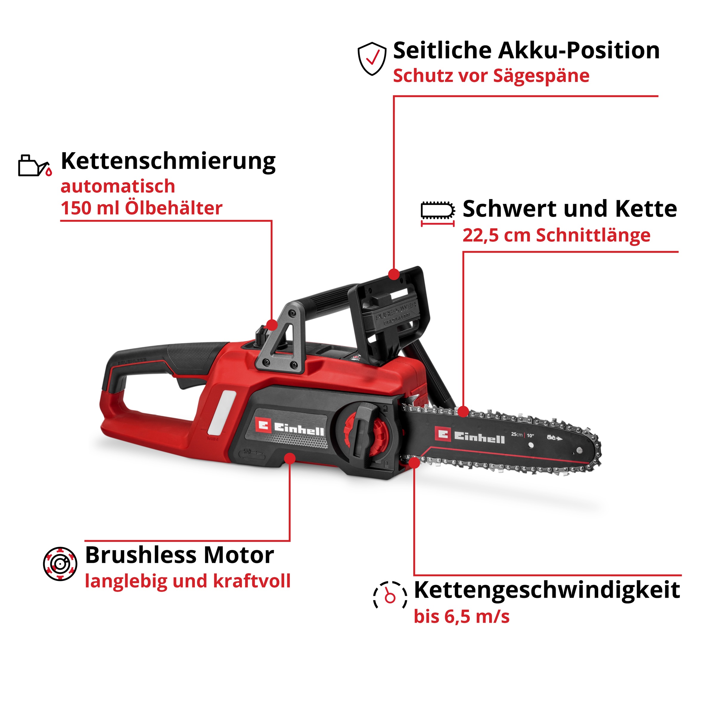 Einhell Akku-Kettensäge »GE-LC 18/25 Li BL-Solo«, ohne Akku und Ladegerät