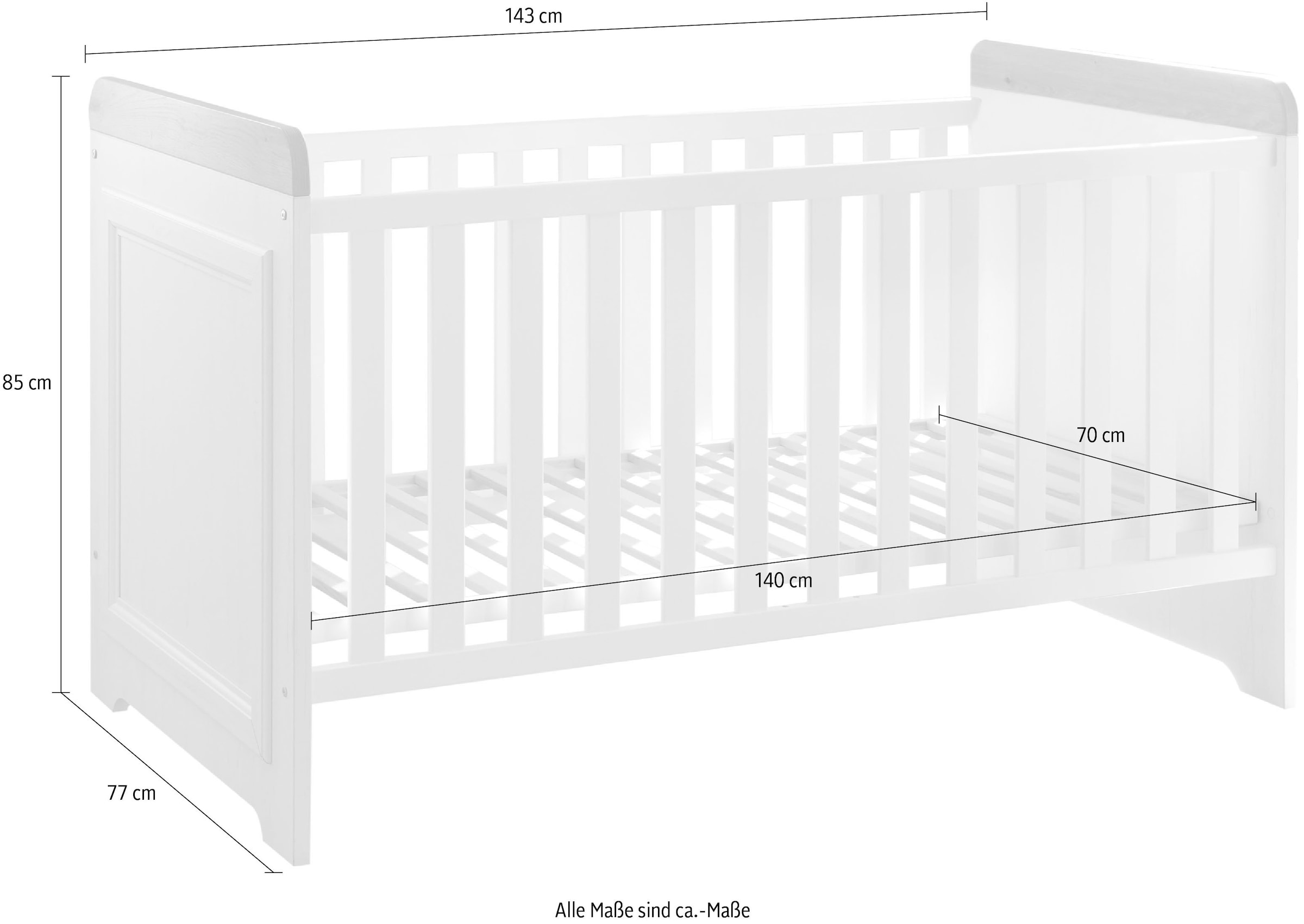 Begabino Babybett »Jasmin passend zum Babyzimmer«, 70x140 cm inklusive Lattenrahmen, Landhausstil mit 3 Schlupfsprossen