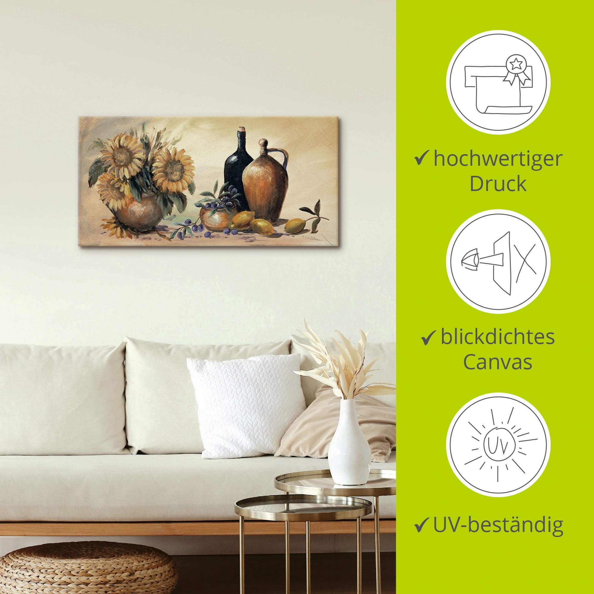 Artland Wandbild »Stillleben mit Sonnenblumen«, Vasen & Töpfe, (1 St.), als Leinwandbild, Poster, Wandaufkleber in verschied. Größen