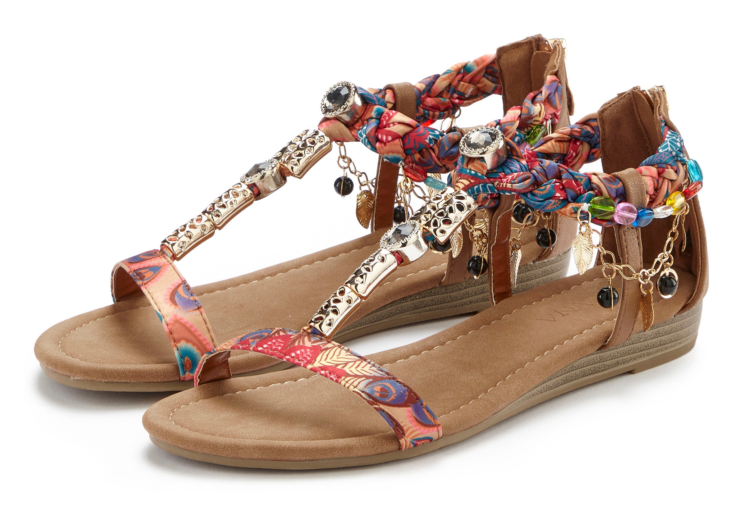LASCANA Sandale "Sommerschuh, Sandalette, offener Schuh," mit Schmuckkettchen und Schmucksteinen im Festival-Look VEGAN