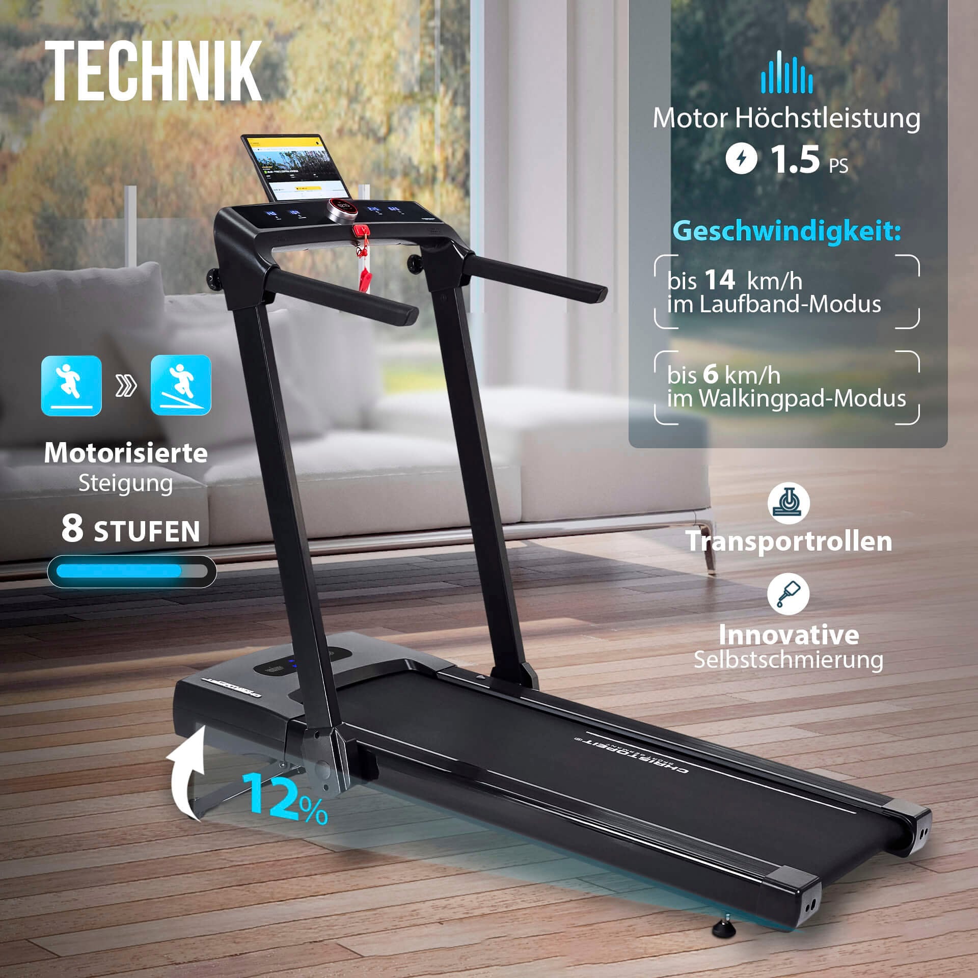 Christopeit Sport® Laufband »2 in 1« bis max. 14 km/h, klappbar