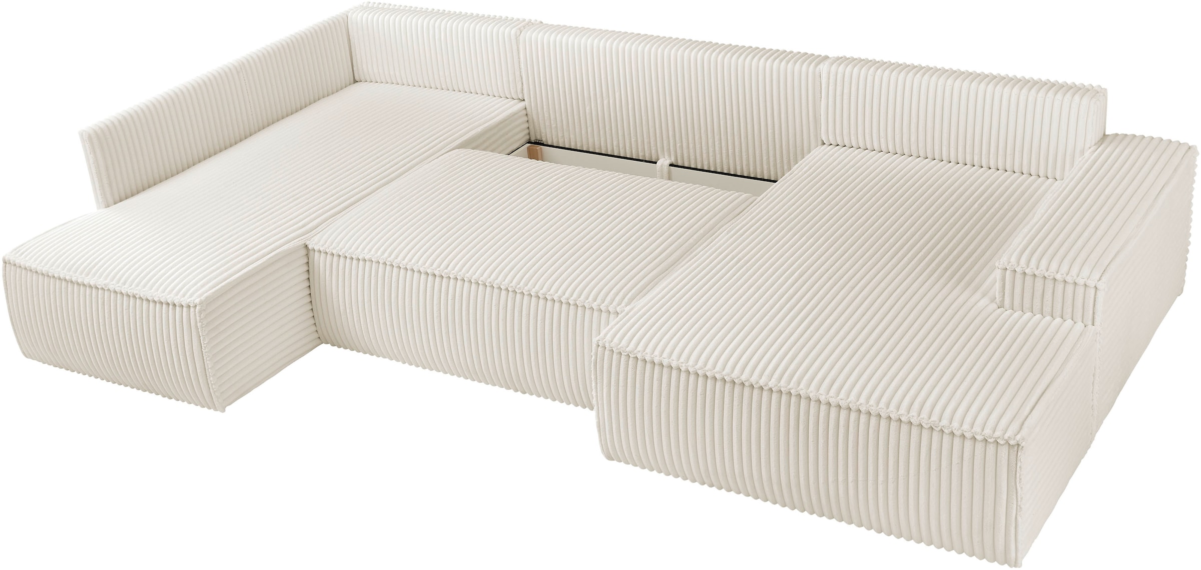 andas Wohnlandschaft »FINNLEY U-Form XXL 329 cm, Schlafsofa, Schlaffunktion m. Bettkasten«, (194/139 cm), Bouclé, Struktur und Cord