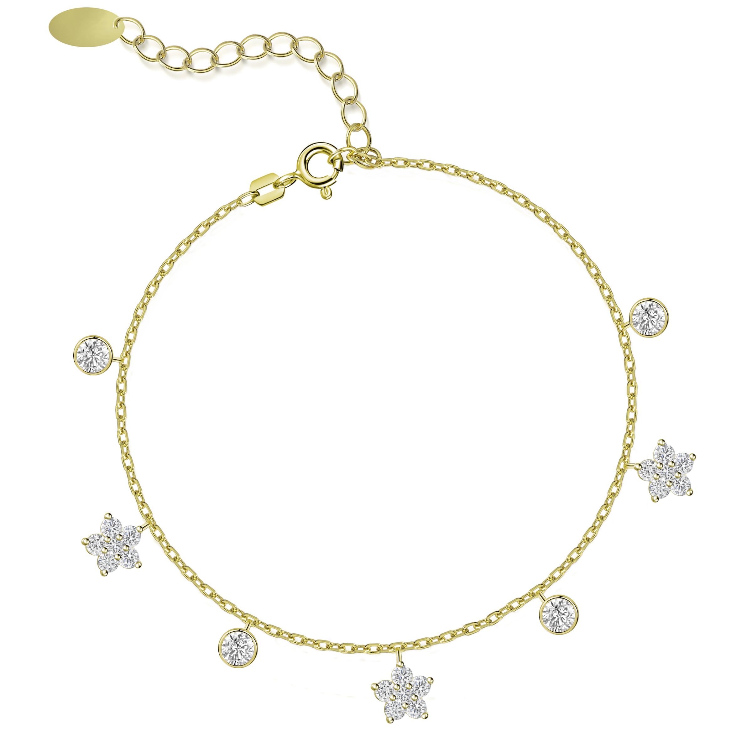 FIRETTI Damen Fußkette mit Anhänger "Schmuck Geschenk Silber 925 Körperschmuck Ankerkette Kreise Blumen", Silber 925 (Sterlingsilber)gelbgoldfarben,