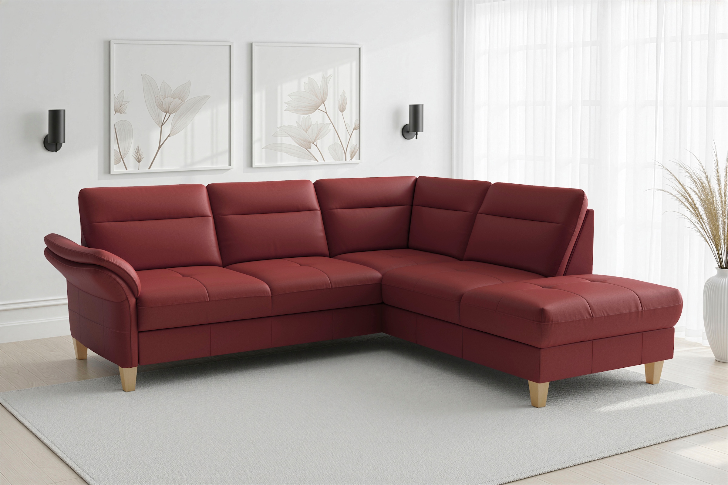 sit&more Ecksofa "Pamela L-Form, B: 218 cm, optional Schlaffunktion & Bettkasten, Leder" optional Armteilverstellung, Schlaffunktion & Bettkasten