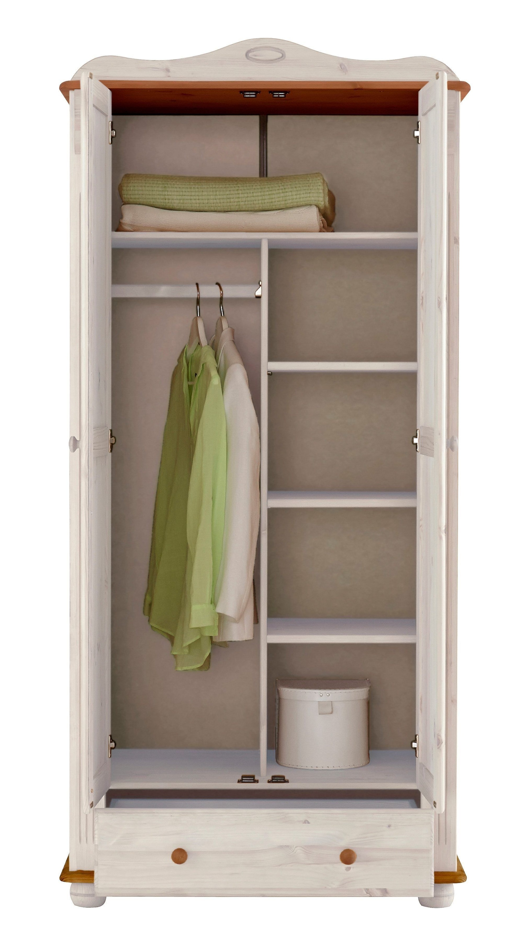 Home affaire Kleiderschrank »Adele«, (4 Breiten: 92/130/169/207 H/T ca. 191/54 cm), aus massiver Kiefer,Spiegel beim 4-und 5-trg.Schrank, Innenausstattung