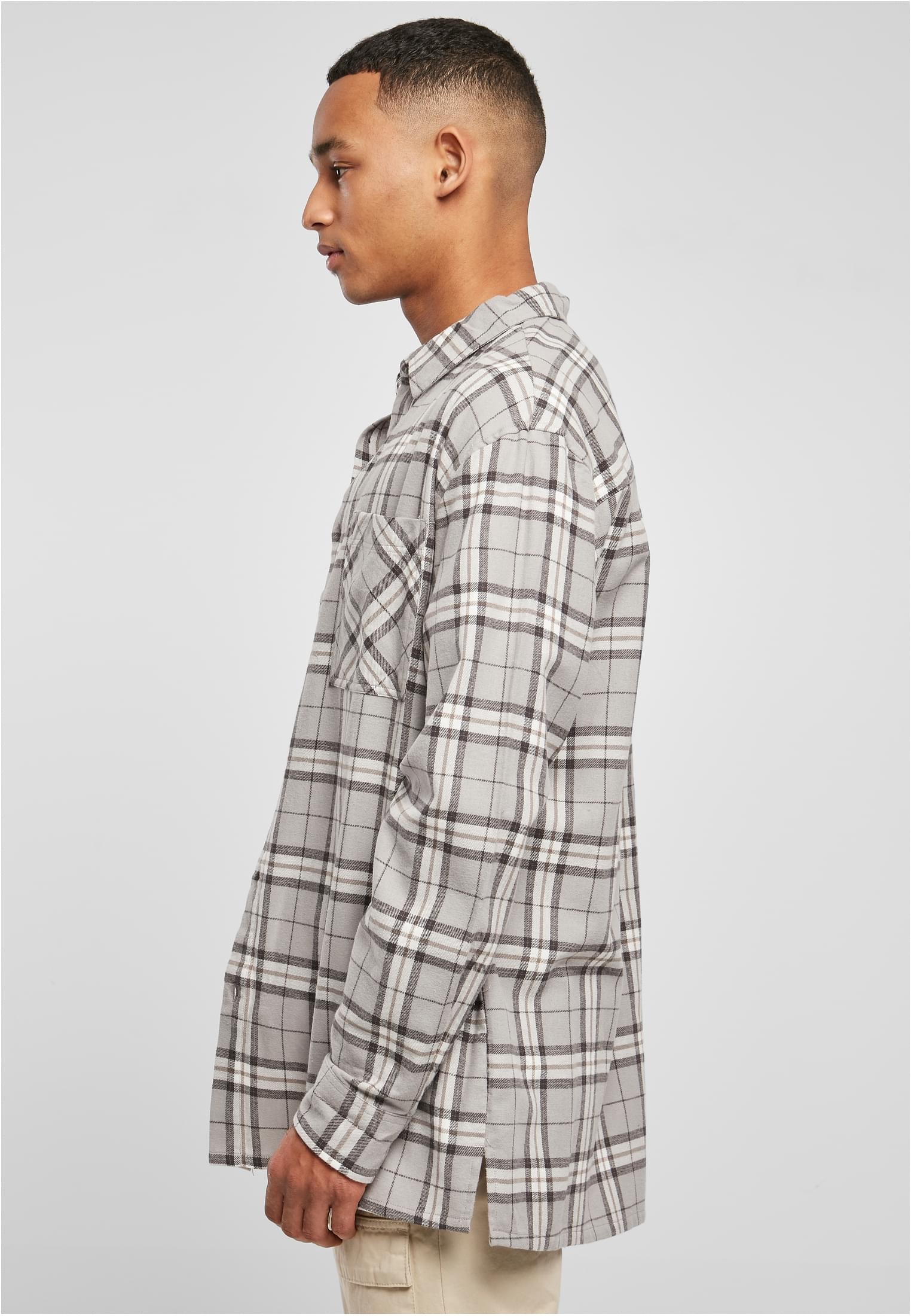 URBAN CLASSICS Langarmhemd "Urban Classics Herren Long Oversized Grey Check günstig online kaufen