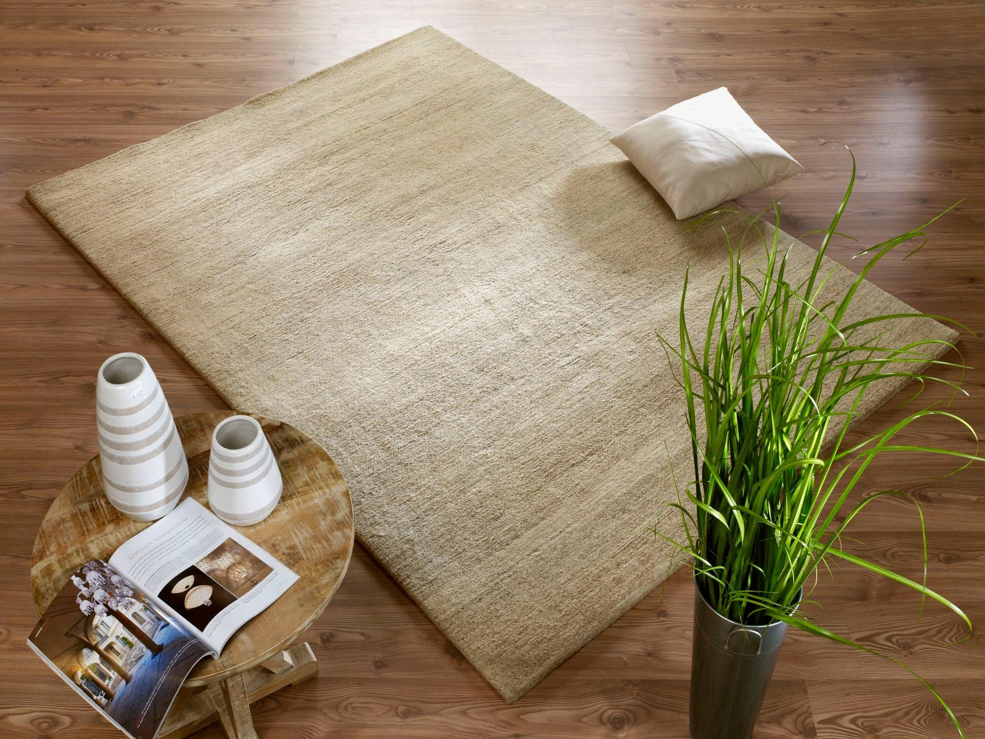 Orientteppich OCI DIE TEPPICHMARKE "Davina Uni" Gr. 1, beige (natur), B:70cm H:20mm L:140cm, Wolle, Teppiche, handgeknüpft, echter Nepal Wollteppich, Wohnzimmer 2