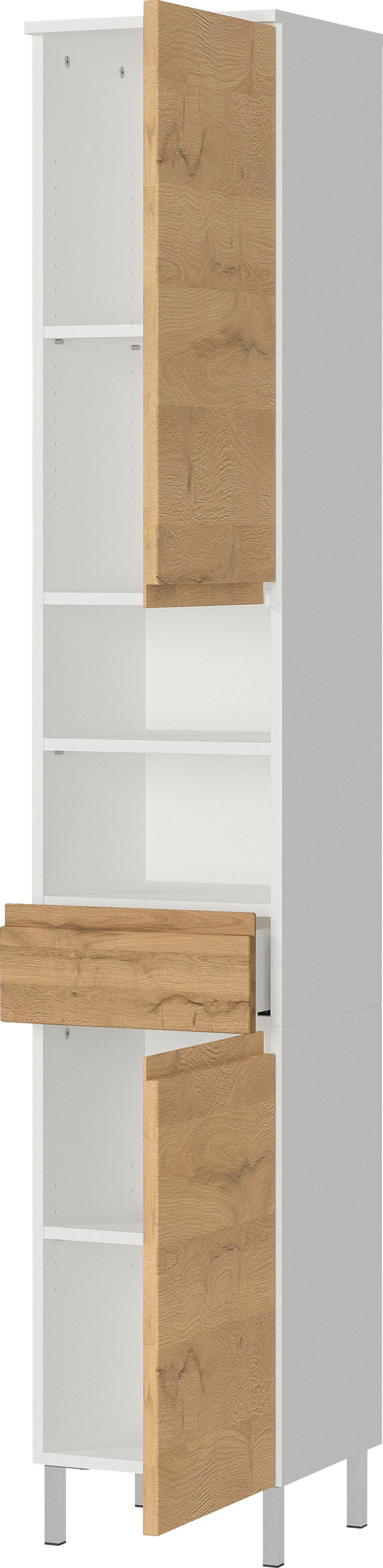 GERMANIA Badmöbel-Set »Torrance«, (4 St.), Unterschrank, Spiegel mit Beleuchtung, Kommode und Hochschrank