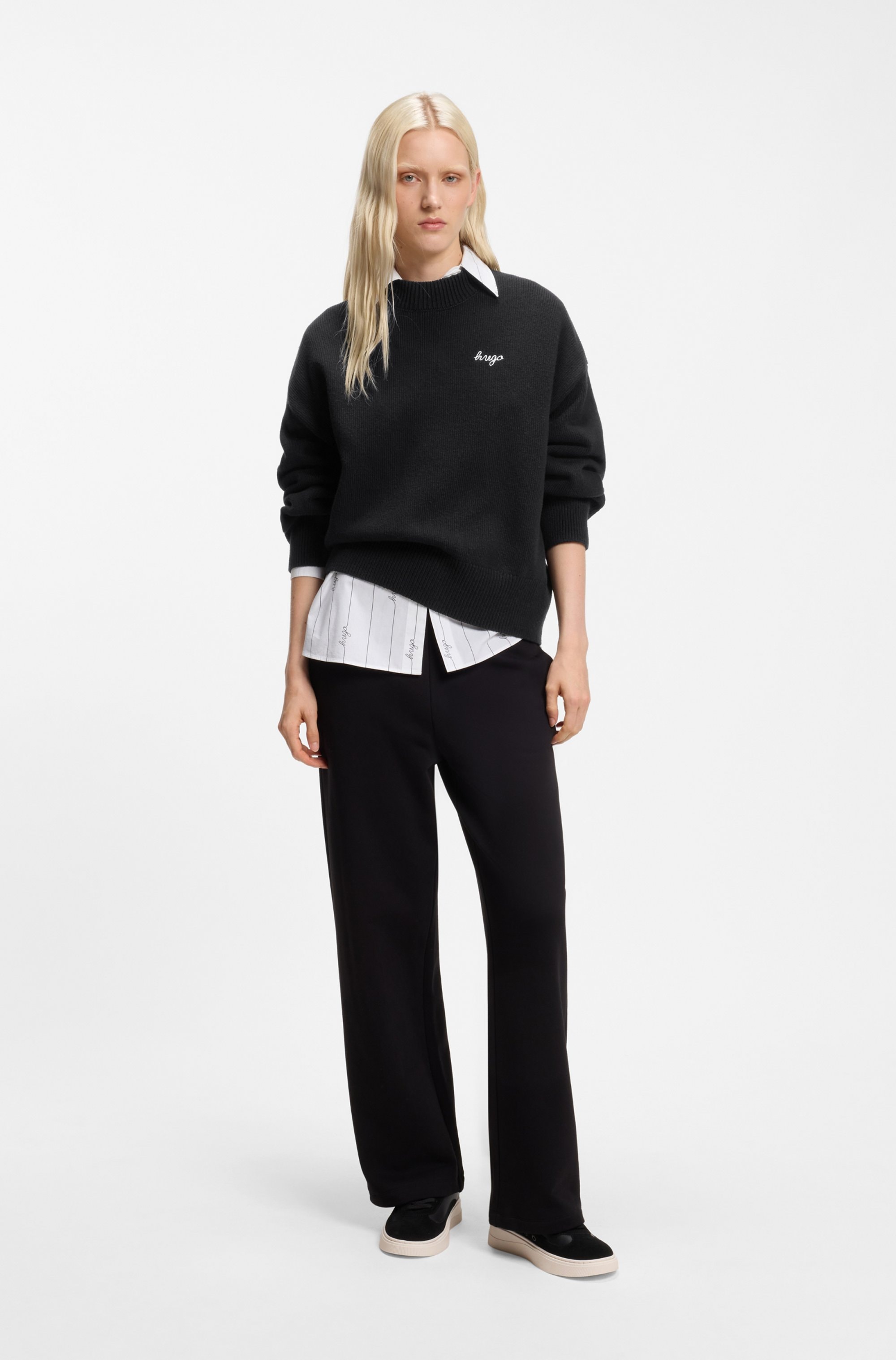 HUGO Strickpullover »Shenny« mit Stehkragen, Oversize Fit, Stickerei