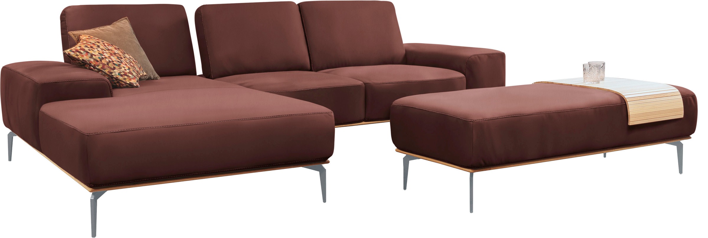 W.SCHILLIG Ecksofa »run, Designsofa mit tollem Sitzkomfort, bequem, L-Form«, mit elegantem Holzsockel, Füße in Silber matt, Breite 279 cm