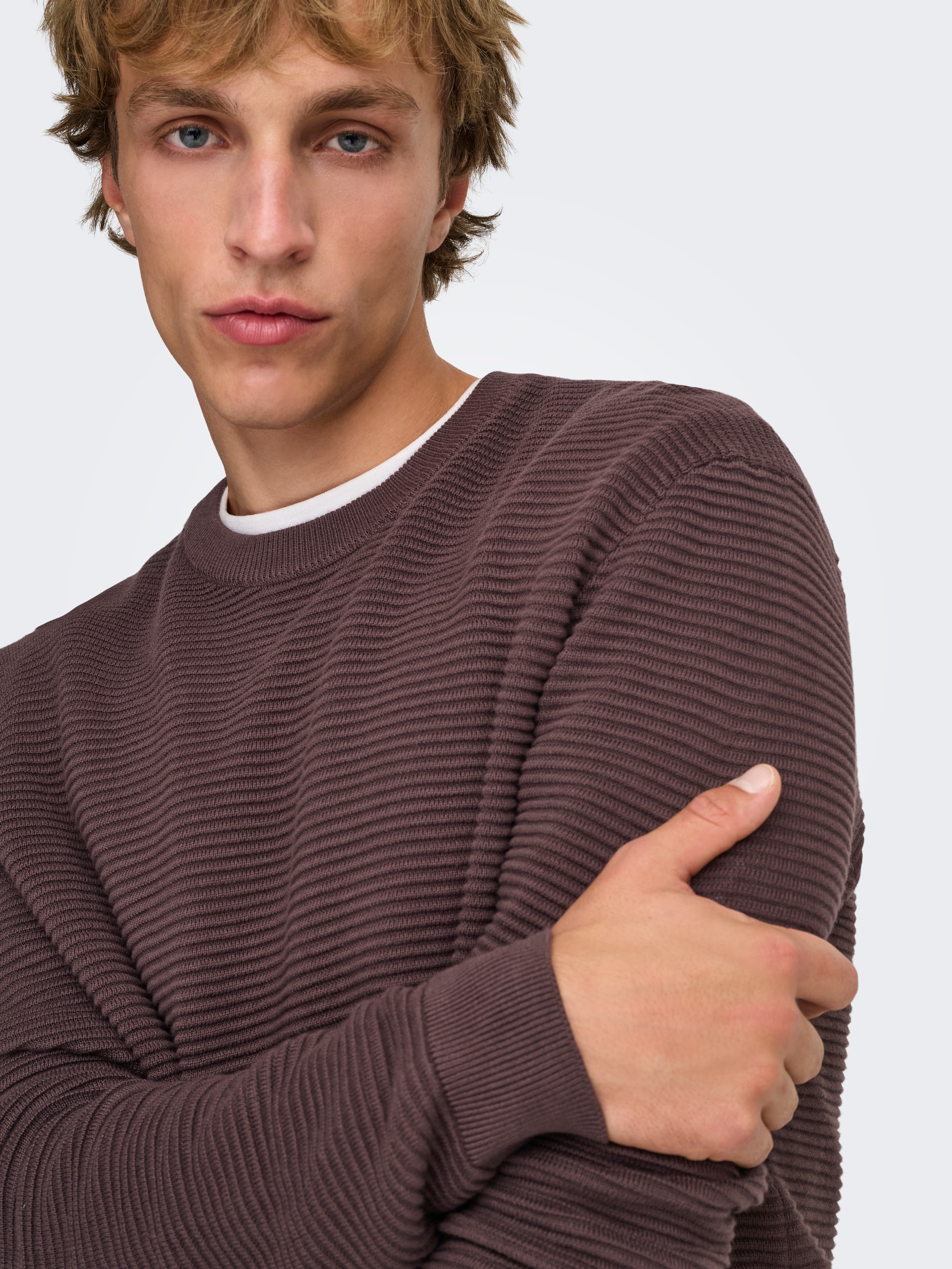 ONLY & SONS Rundhalspullover "ONSRON REG LS CREW NECK KNIT NOOS" Baumwolle, günstig online kaufen