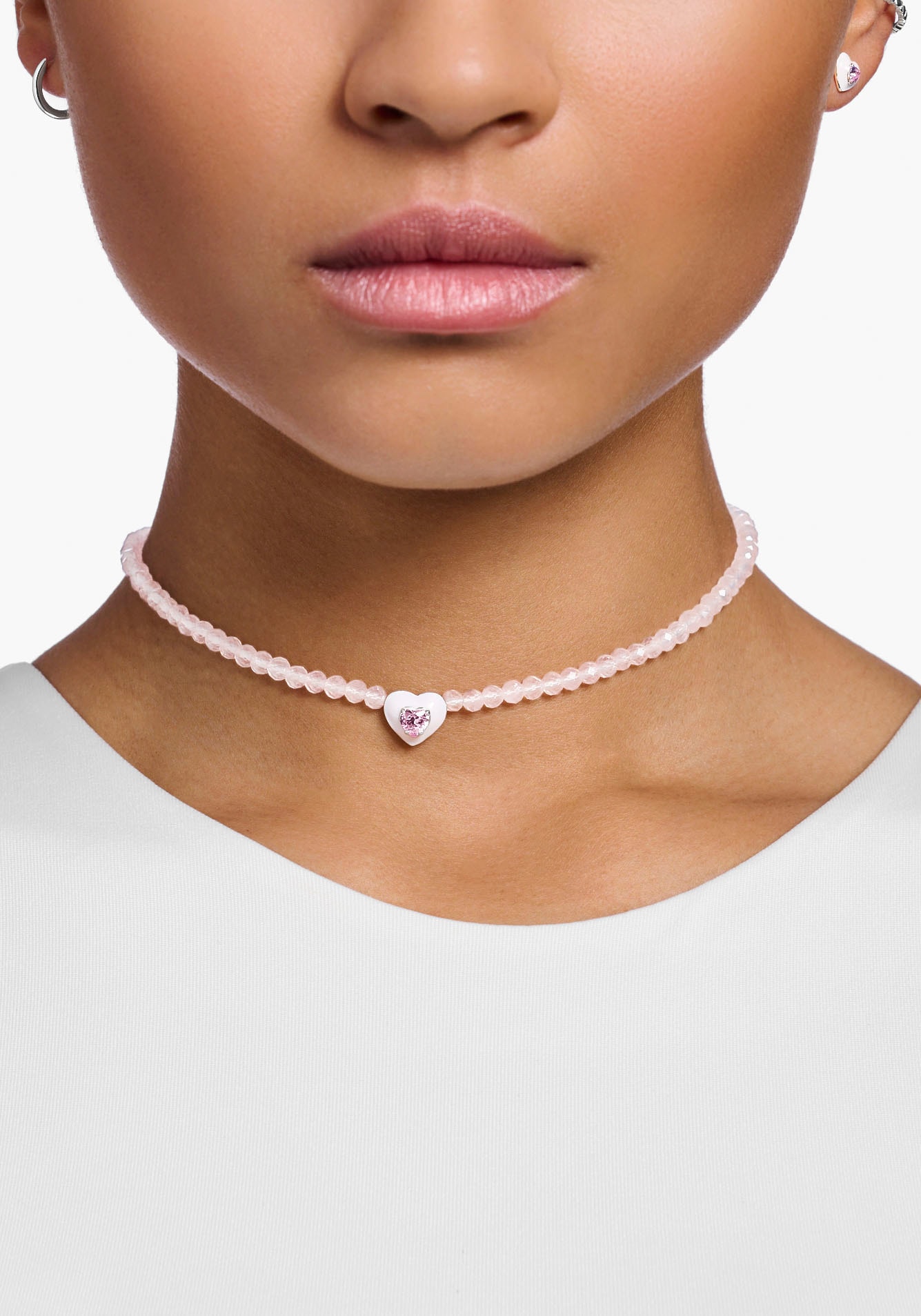 THOMAS SABO Choker »Choker Herz mit pinken Perlen, KE2181-035-9-L42V«, mit Rosenquarz, Zirkonia (synth.)