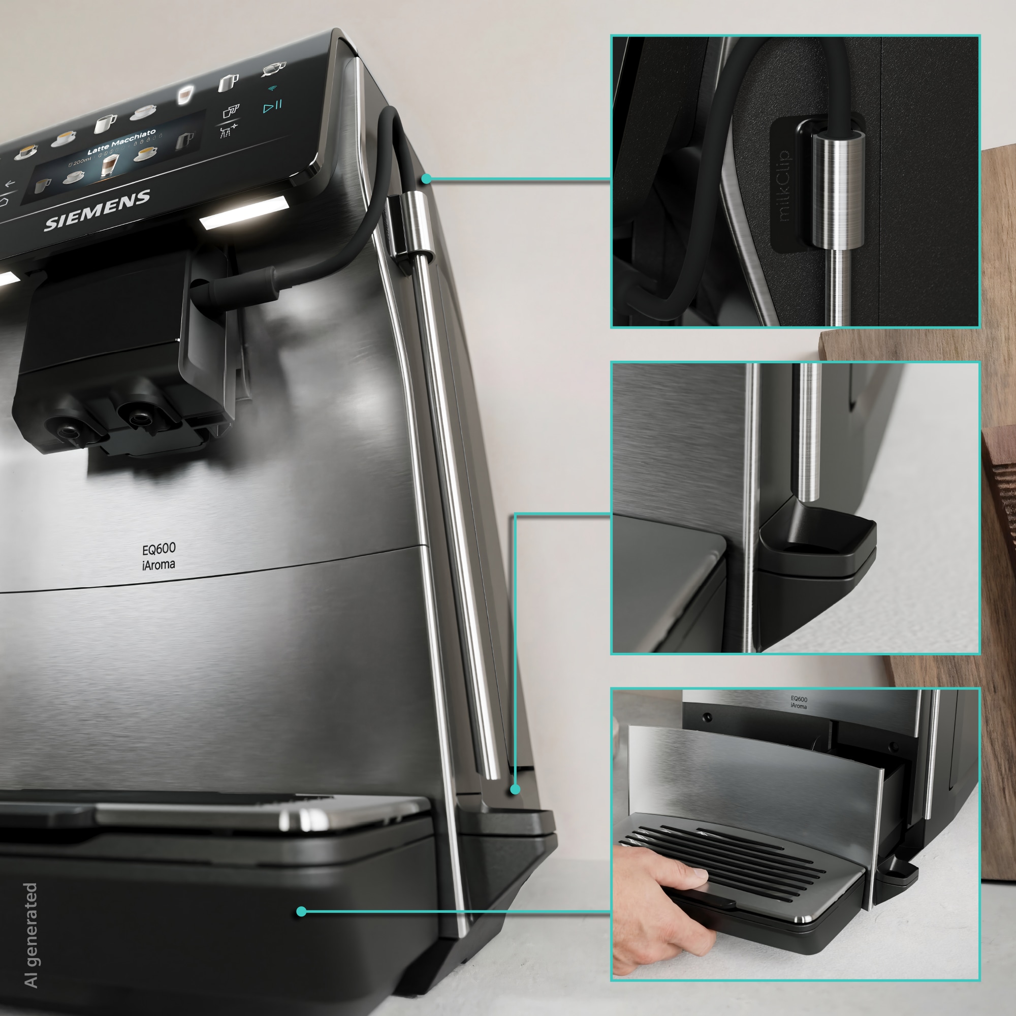 SIEMENS Kaffeevollautomat »EQ600 TP605EM3, 8 Getränke, XL-Getränke, bis zu 480ml, Kannenfunktion« bis zu 10 Favoriten, Doppeltassenfunktion, Keramikmahlwerk, Edelstahl