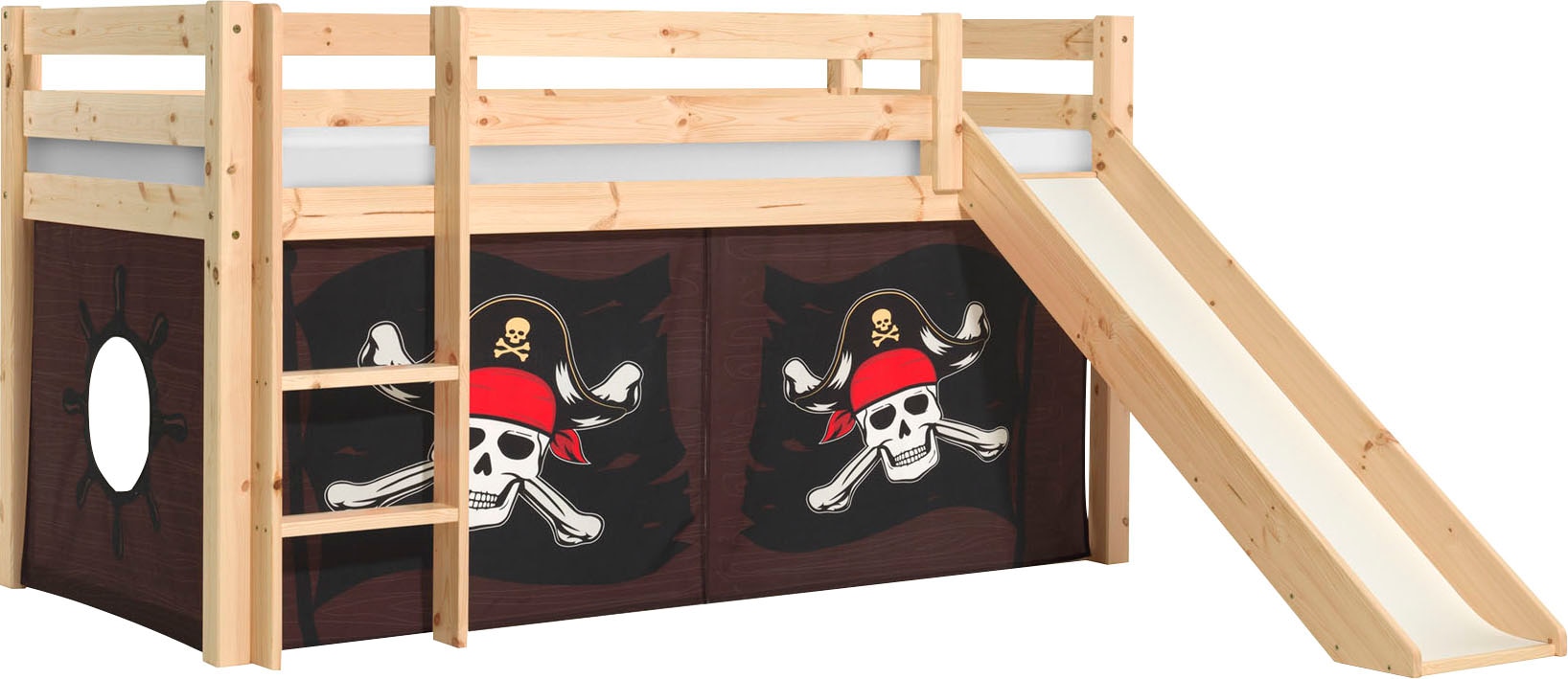 Spielbett VIPACK, B:218cm H:114cm L:210cm, beige, Kinderzimmer, Betten, "Pino, Kiefer massiv, mit Rolllattenrost u. Textil-Set, Made in Europe",