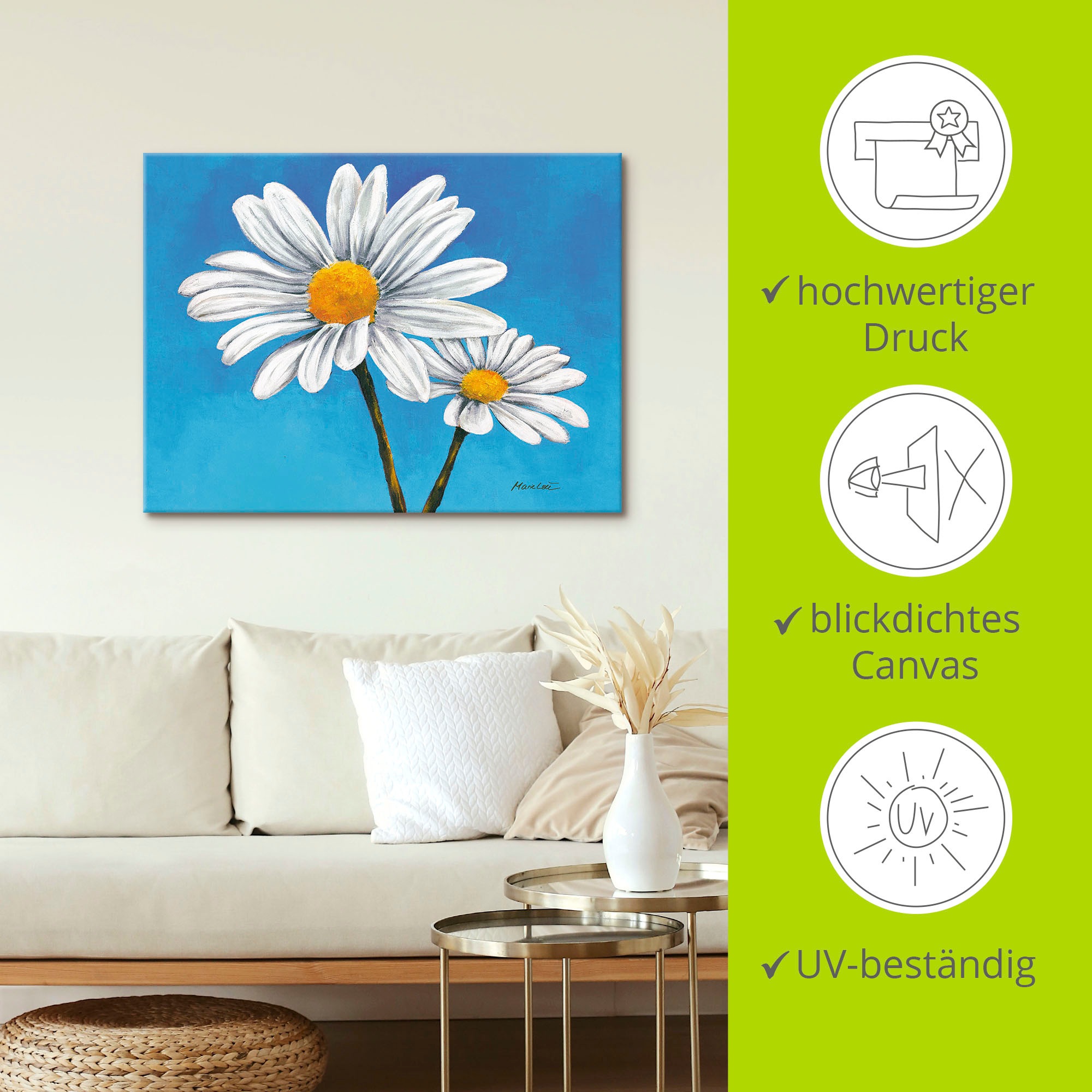 Artland Wandbild »Margeriten auf Blau« 1 Stk. tlg. als Alubild, Outdoorbild, Leinwandbild in verschied. Größen