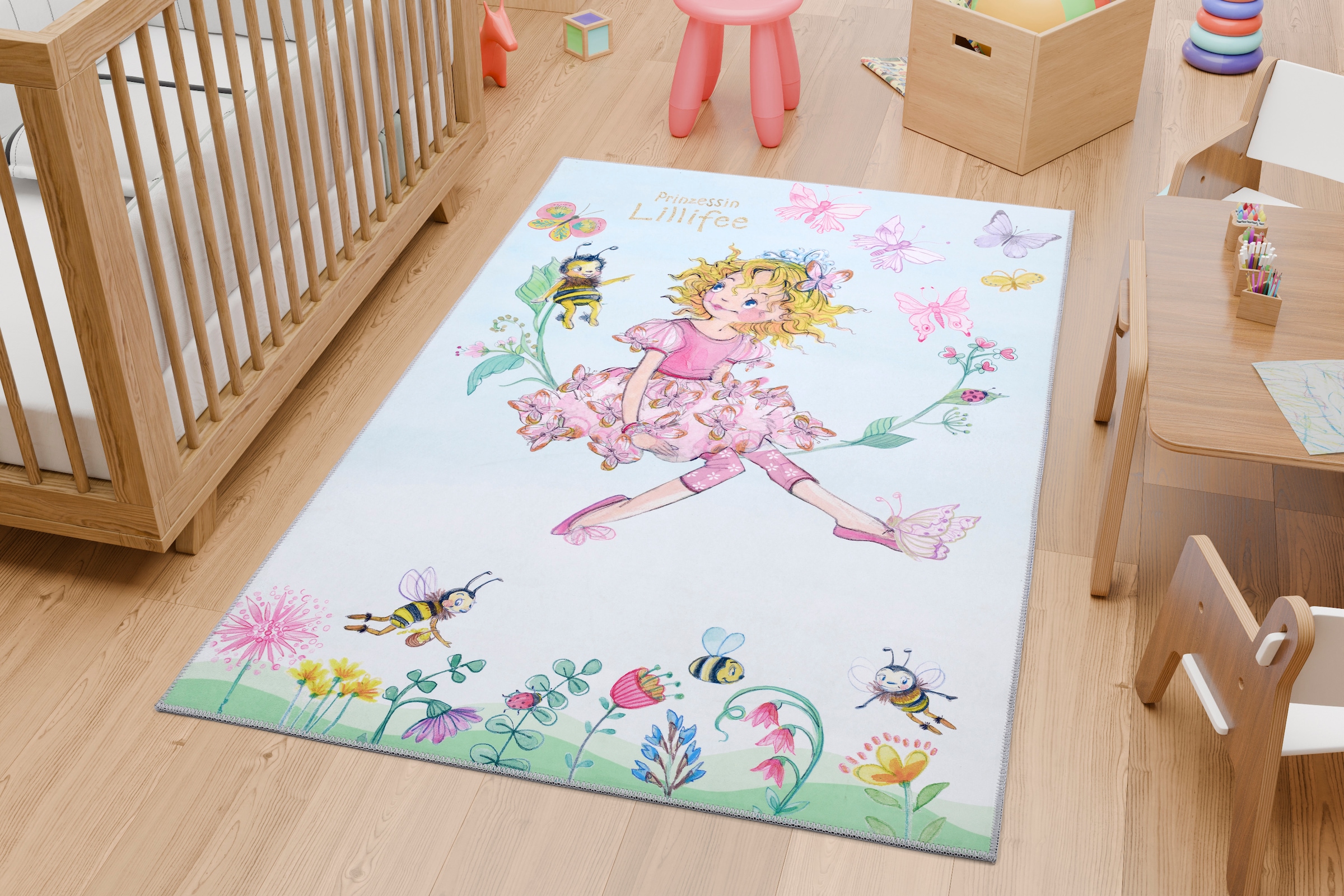 Prinzessin Lillifee Kinderteppich »Lillifee LI-131«, rechteckig, 6 mm Höhe, bedruckt, niedliches Kindermotiv, Fee, Kinderzimmer