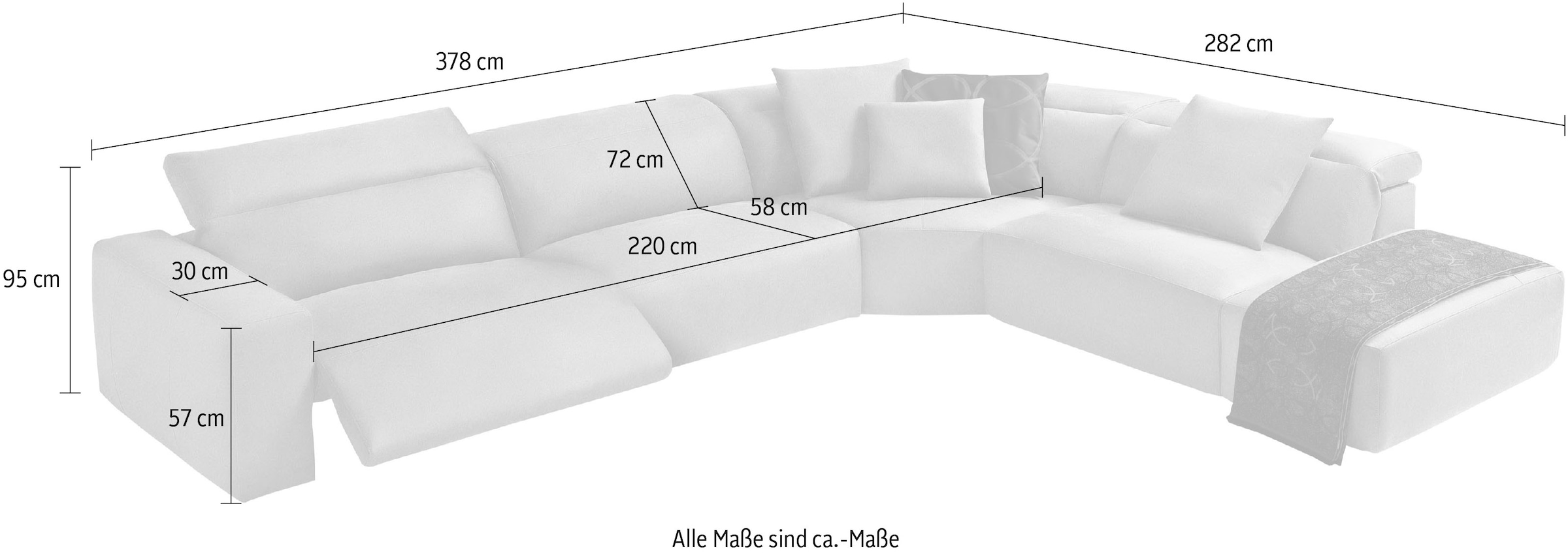 Egoitaliano Ecksofa »Beverly, extravangantes Designsofa mit erstklassigem Sitzkomfort«, wahlweise mit elektrischer Relaxfunktion, Kopfteilverstellung