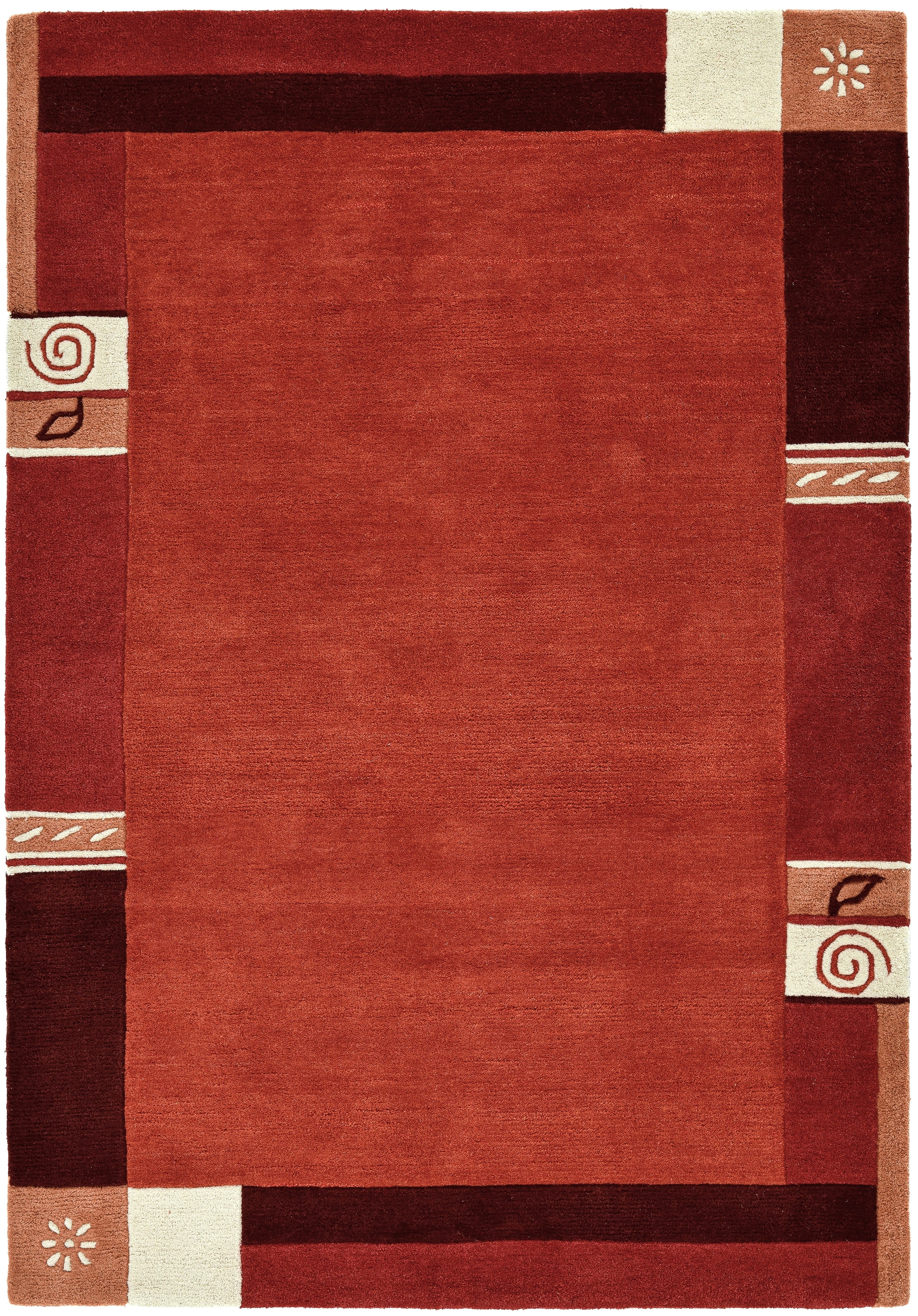 THEKO Wollteppich »Tromso, Wolle, Handgefertigt, Bordüre mit Hoch-Tief-Effekt« rechteckig 15 mm Höhe Wohnzimmer, Schlafzimmer, Esszimmer