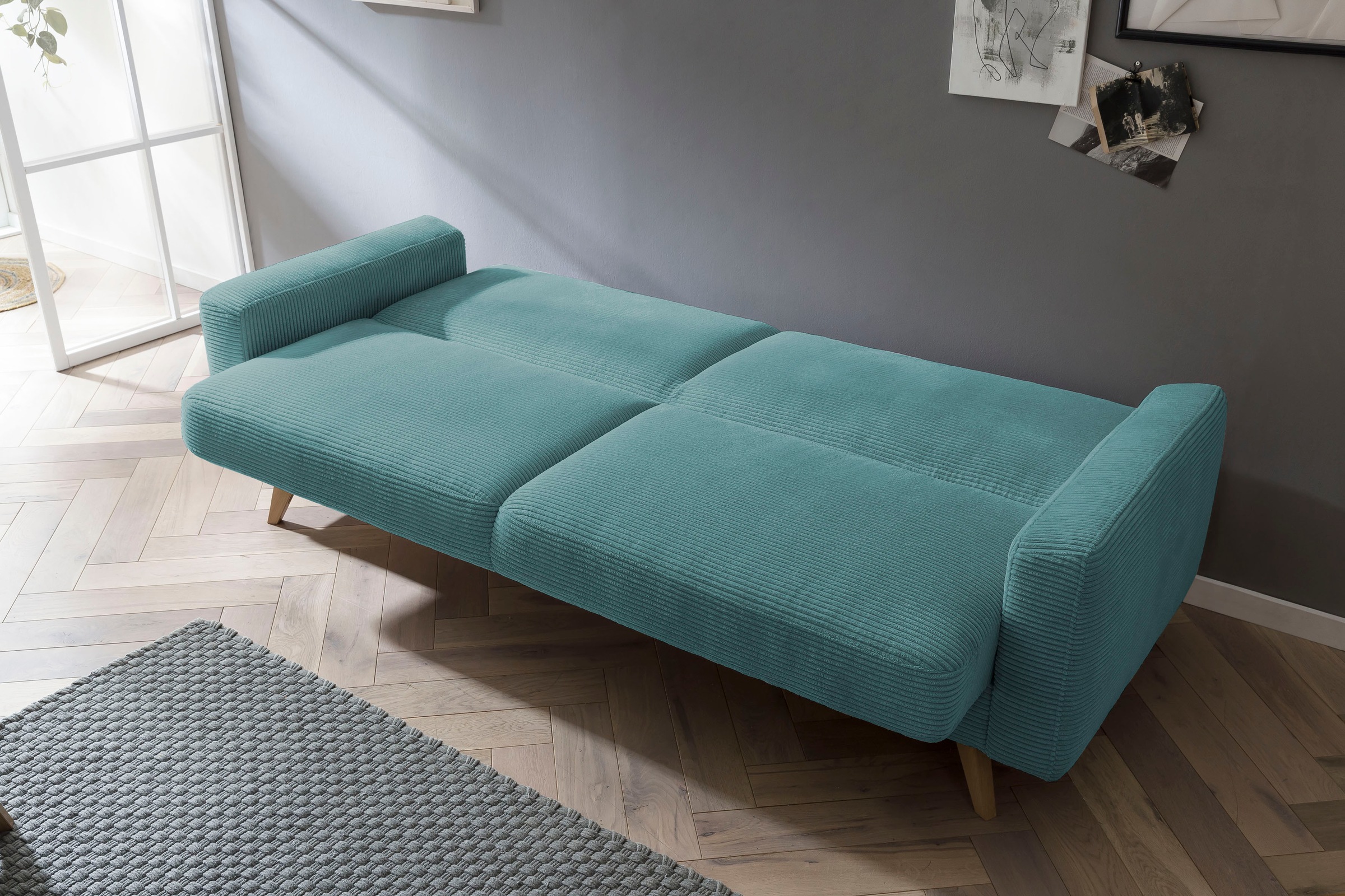 exxpo - sofa fashion 3-Sitzer »Samso, elegant und bequem, aktueller Cord Bezug, Kippcouch«, hochwertige Verarbeitung, Schlafsofa inkl. Bettfunktion und Bettkasten