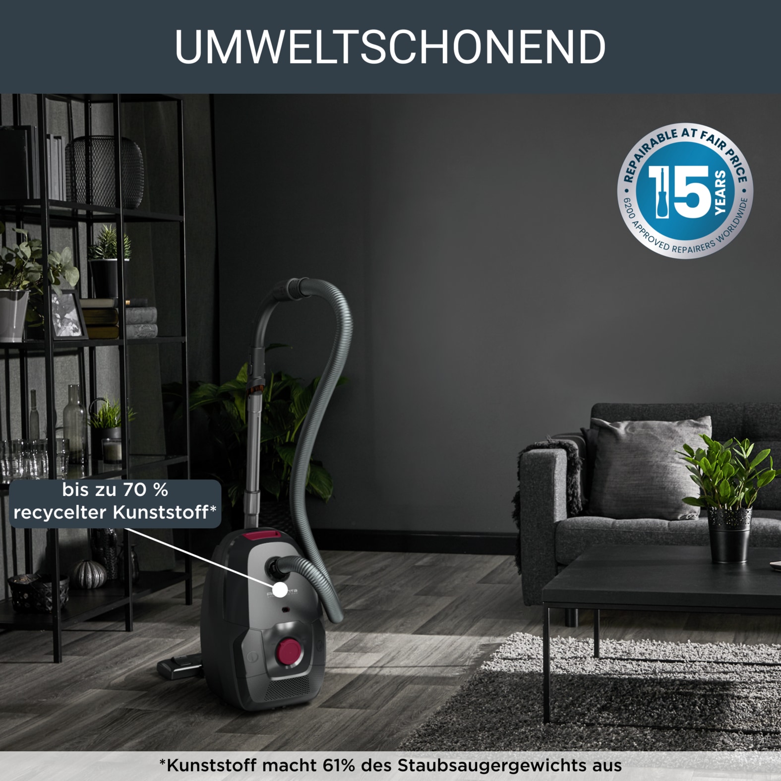Rowenta Bodenstaubsauger »Green Force Max, extreme Reinigungskraft, hygienischer Beutelwechsel«, 900 W, mit Beutel, 99,98% Filtration, aus recyceltem Kunststoff, RO4933