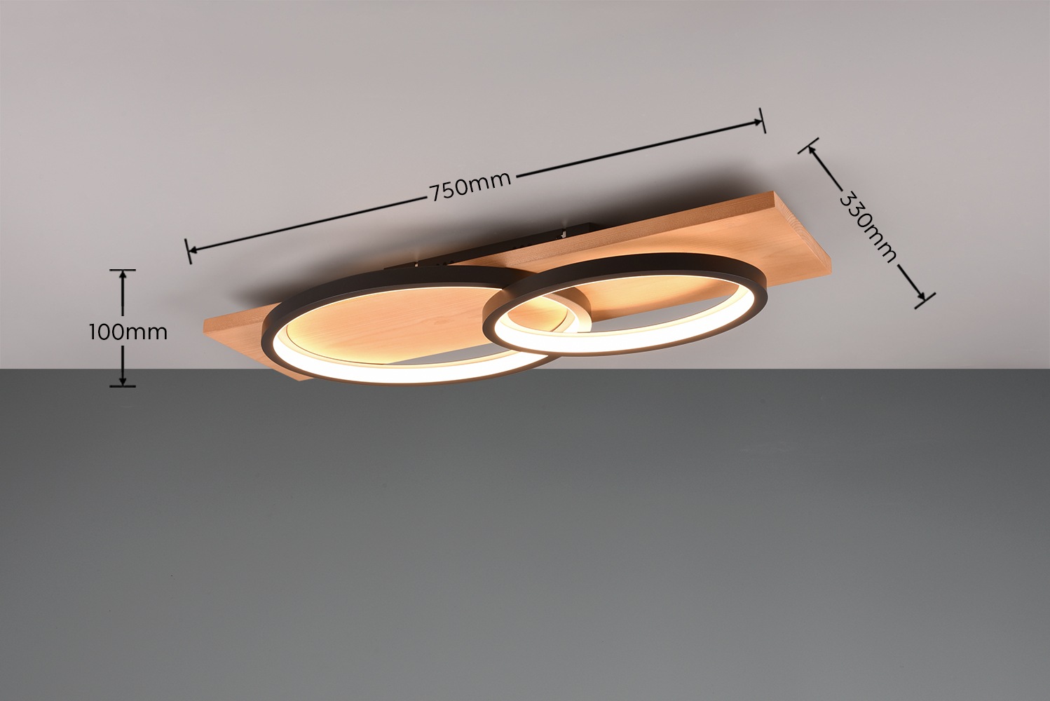 TRIO Leuchten LED Deckenleuchte »BARCA, dimmbare Deckenlampe aus Holz & Metall mit indirektem Licht«, 1 flammig, Leuchtmittel LED-Board | LED fest integriert, LED warmweiß & 3500 Lumen, für Wand- und Deckenmontage, 3 Dimmstufen