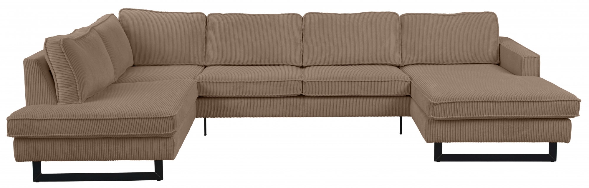 Places of Style Wohnlandschaft »Pinto, 350 cm, U-Form, XXL, mit Ottomanen«, Cord, Chenille, Lederoptik, mit Keder, Metallfüße, Wellenunterfederung