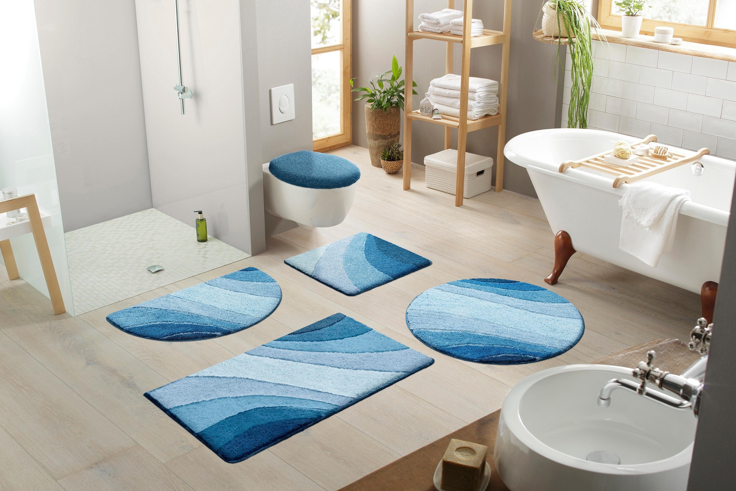 my home Badematte »Josie, Badvorleger, Badezimmer Teppich«, rutschhemmend beschichtet, fußbodenheizungsgeeignet-schnell trocknend-strapazierfähig, Badteppich, Badematten, rechteckig, rund & als 3-tlg. Set erhältlich